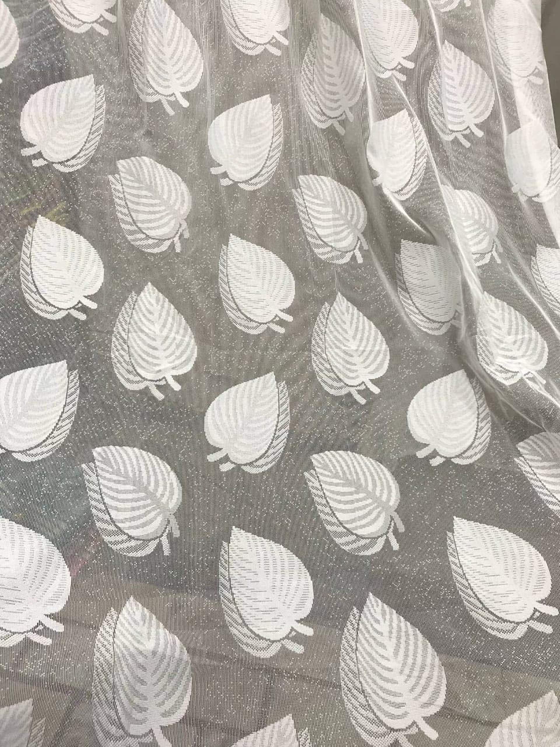 HOME UTSAV 2 Piece Transparent Sheer Leaf Net Curtains for Long Door 8 Feet, White 6