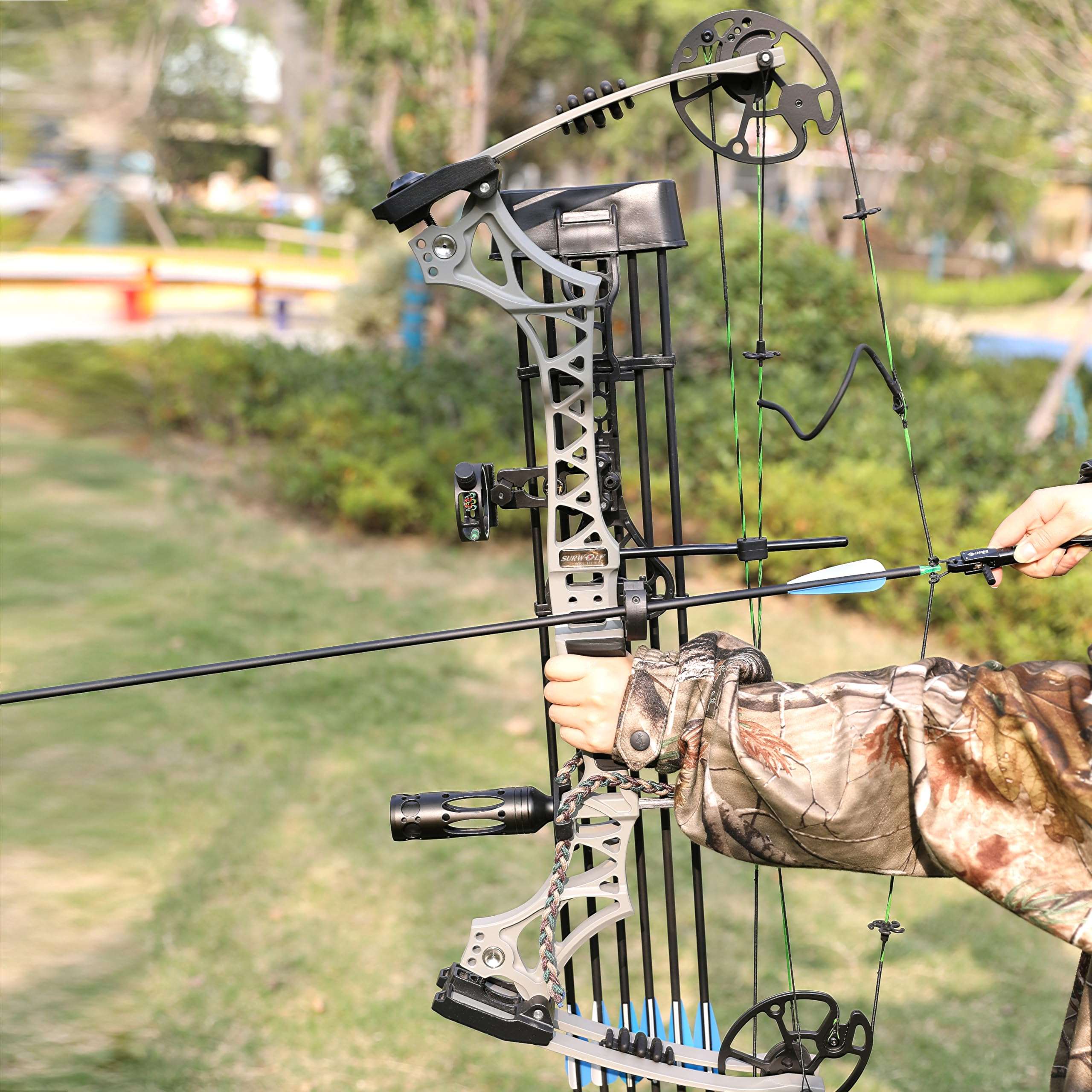 surwolf Compound Bow Kit, Hunting and Target, Limb Made in USA,Draw Weight 30-70 lbs Adjustable, Draw Length 19-31",up to IBO 320FPS Speed, Package with Archery Hunting Accessories (Grey) 6