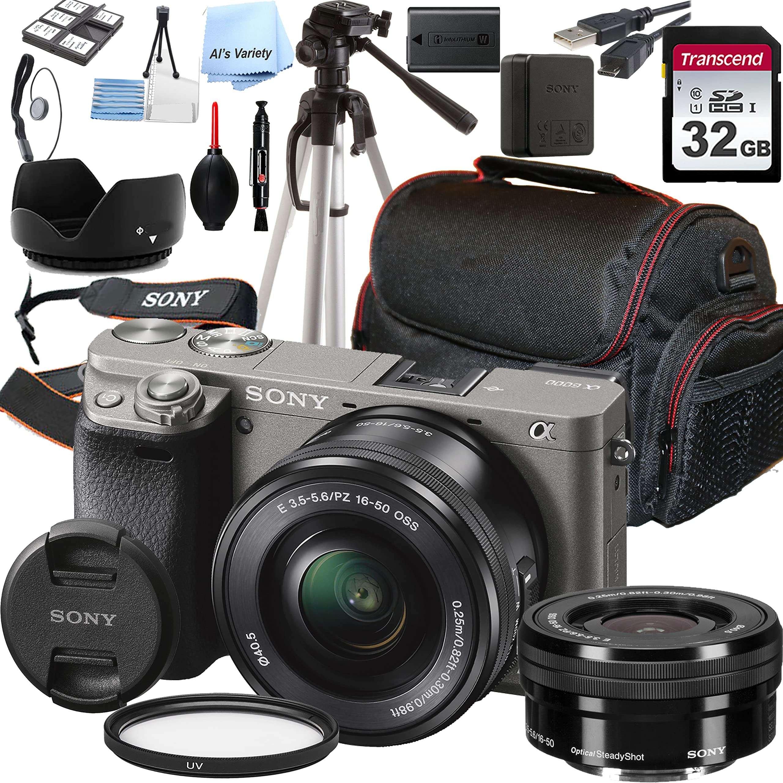 Sony a6000 Mirrorless Digital Camera(Graphite) with 16-50mm Lens + 32GB Card, Tripod, Case, and More (18pc Bundle) 1