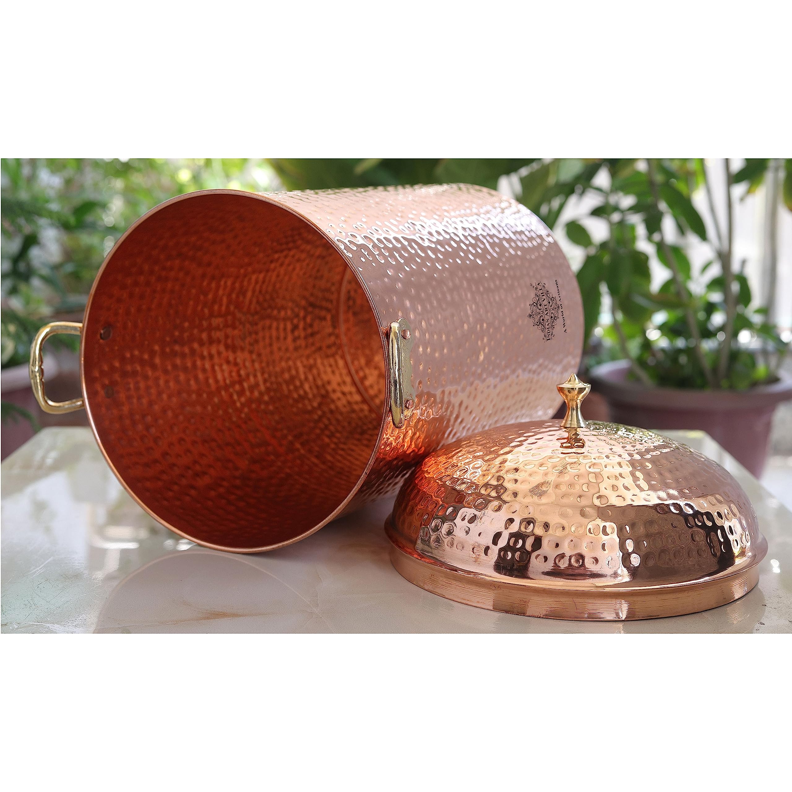 Indian Art Villa Copper Hammered 12000 ML Flat Storage Pot - Serving & Storage - Home, Hotel, Restaurant, Gift Item, Decorative 5