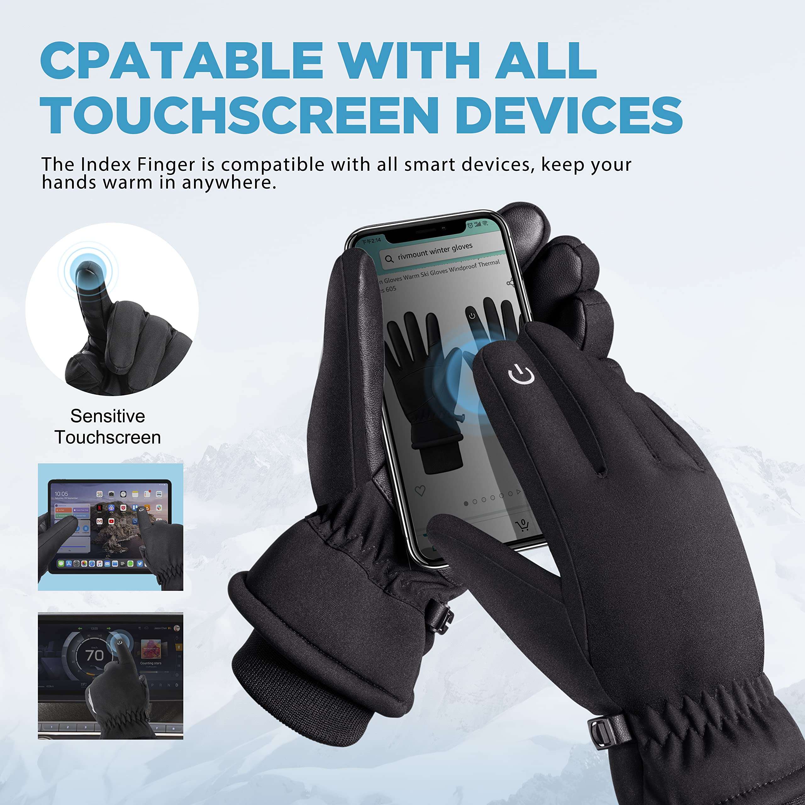 rivmount Winter Gloves Women Men,Touchcreen Insulated Warm Gloves Cold Weather Windproof Thermal Snow Gloves Skiing,Driving,Biking,Running 605 5