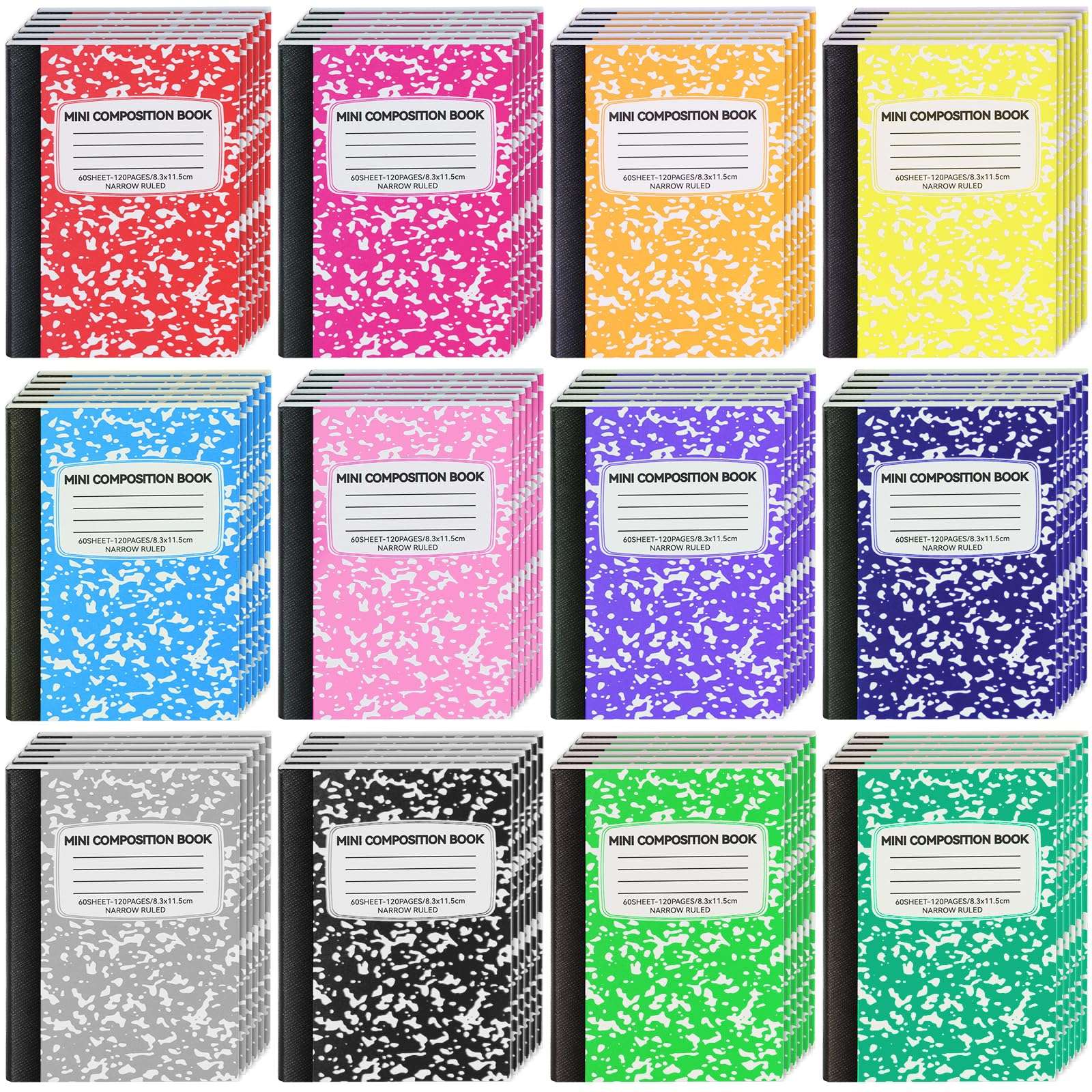 72 Pack Mini Composition Notebooks Bulk College Ruled Half Composition Notebook Narrow Ruled Small Pocket Marble Journal Notebook 12 Color-4.5" x 3.25"-60 Sheets for Kids Students Office School Supplies 1