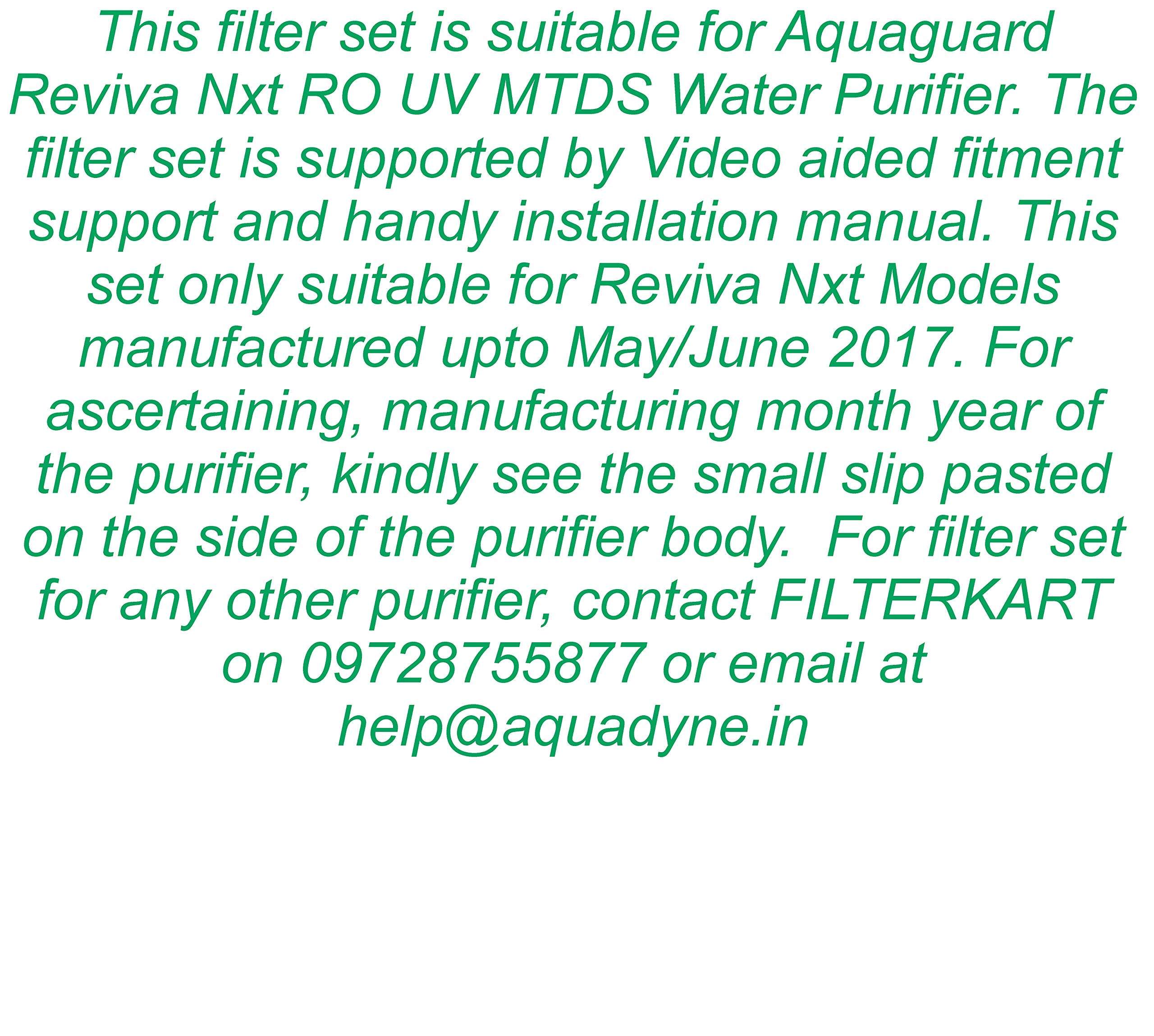 Aquadyne RO Filter Service Kit compatible for Aquaguard Reviva NXT RO + UV + MTDS Water Purifier with Installation guide and video fitment support, 1- Set, White 3