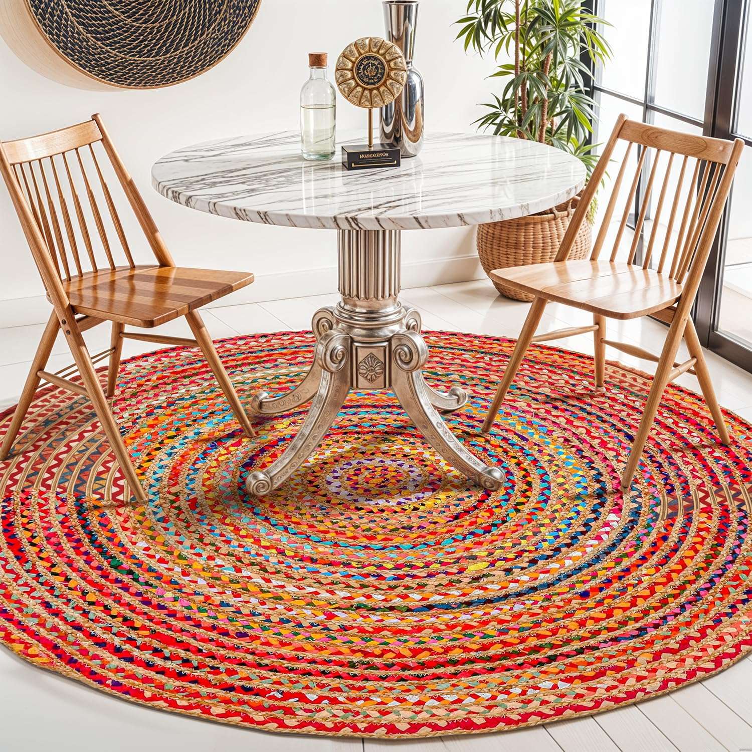 GRUHUM Cotton Area Rug 3ft-Natural Fiber Round Multicolour Handmade Boho Charm Farmhouse Soft Braided Rustic Vintage for Living Room Bedroom Indoor EcoFriendly Kitchen Enterways Hallways(3'ft Round) 4