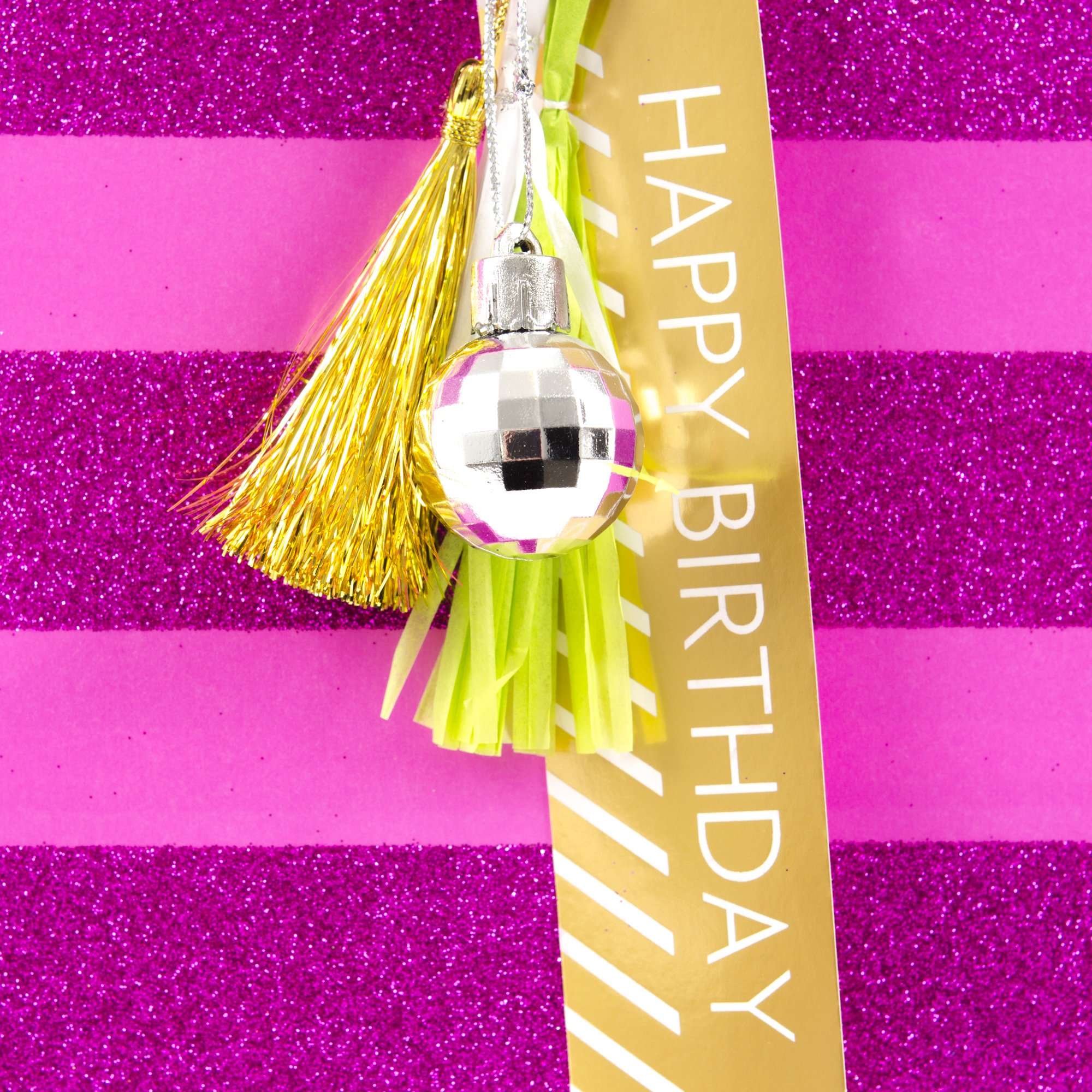 Hallmark Signature Birthday Gift Bag, Large, Pink Glitter Stripe with Gold Tassel 5
