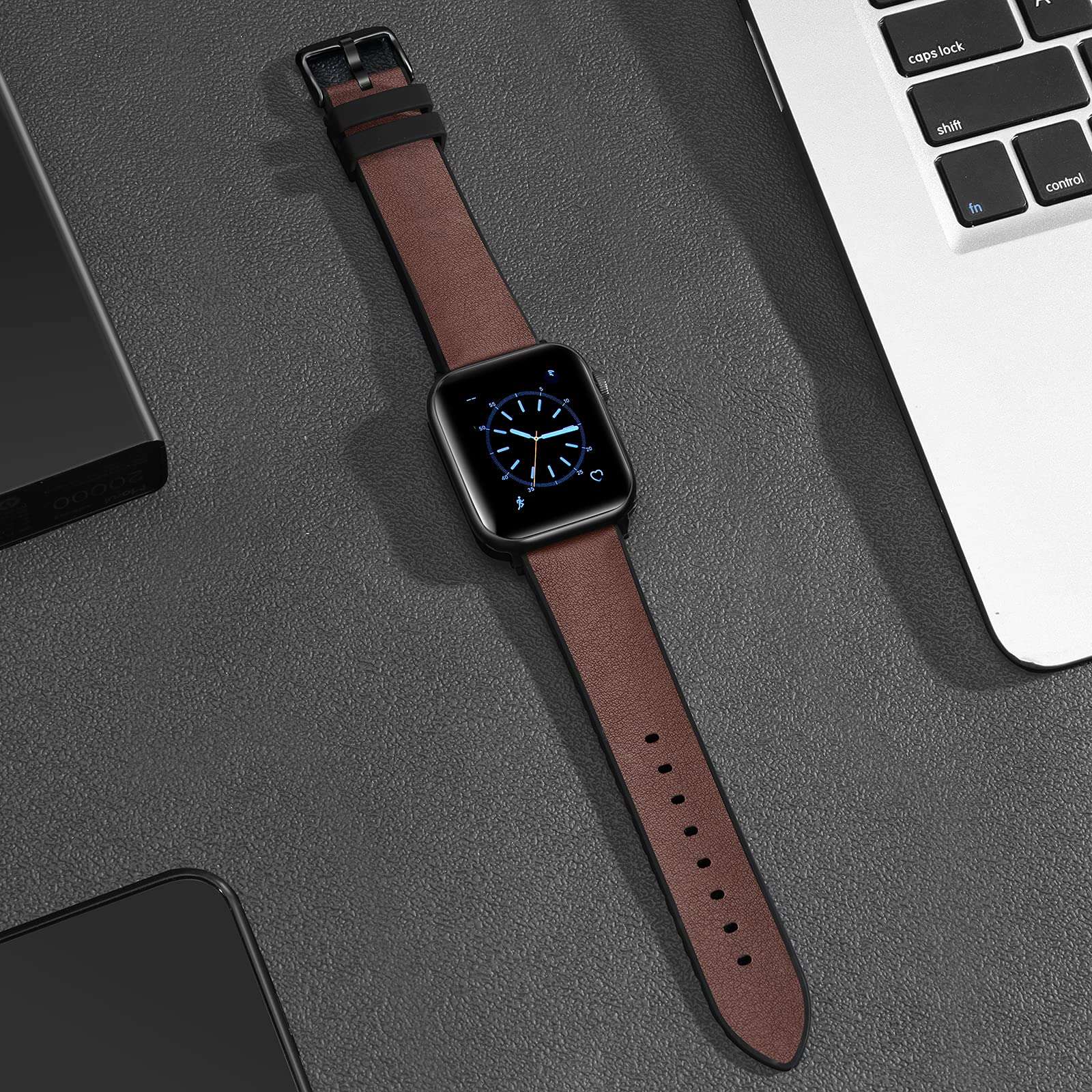 FITWORTH High End Hybrid Band Compatible with Apple Watch Band 42mm 44mm, Silicone + Genuine Leather, Simple, Neat & Sweat Resistant, Suit for Men's Business Casual & Light Sports (Chocolate, 42/44) 4