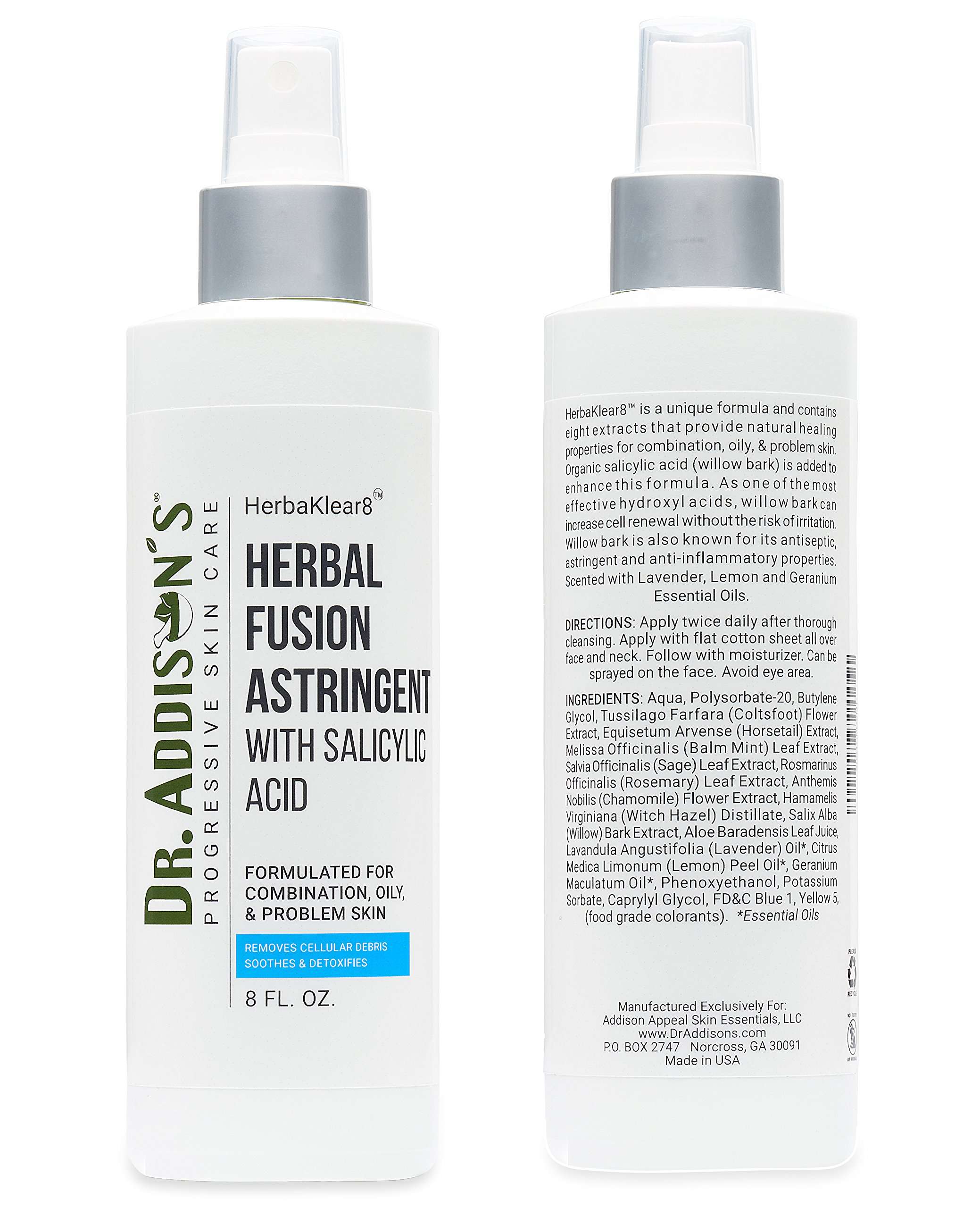 Skin Care. Dr. Addison's HerbaKlear-8 Herbal Fusion Astringent with Salicylic Acid | An Effective Astringent Toner & Skin Conditioner For Problem Skin. Contains No Alcohol. 8 fl oz 2