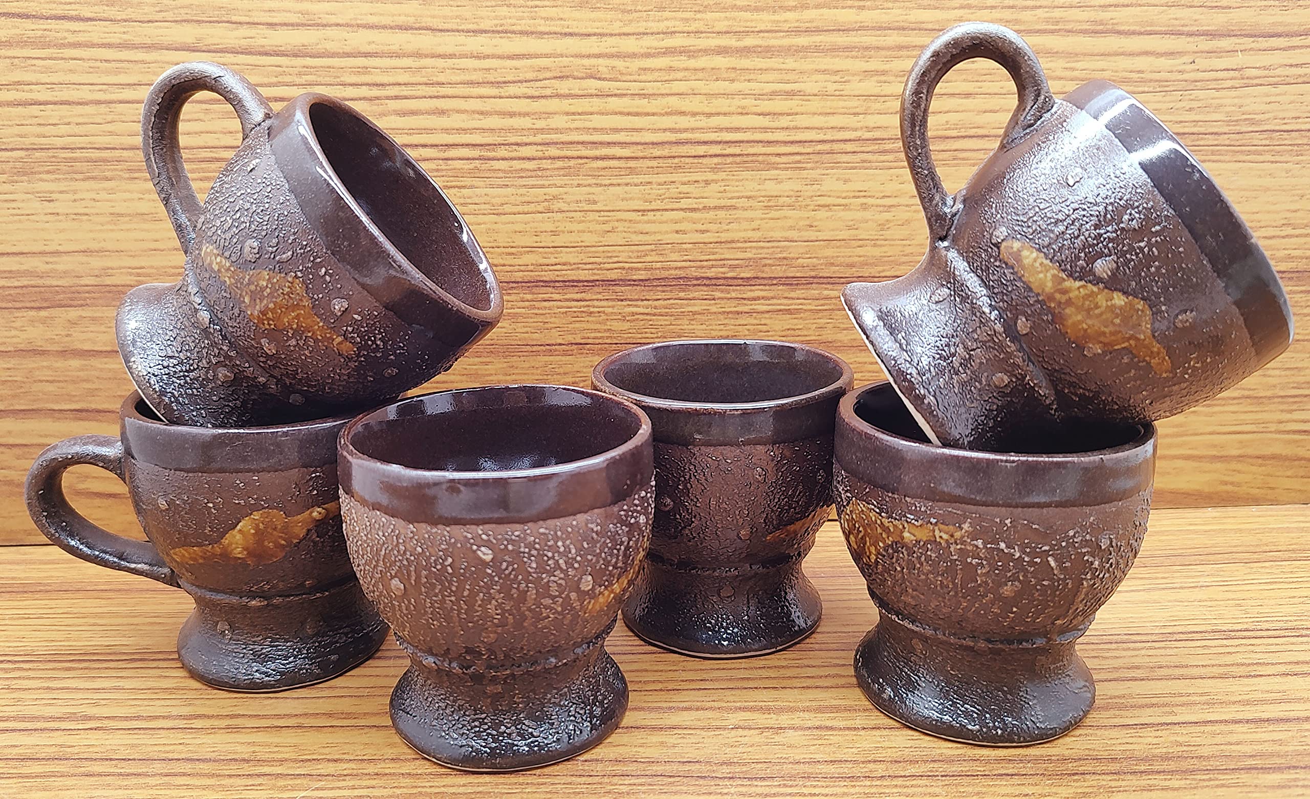 LAGHIMA JADON Pack of 6 Ceramic Tea/Coffee Cups Shape Design Big Size 130ML (Brown) Multicolor, Cup Set 6 Pcs 3