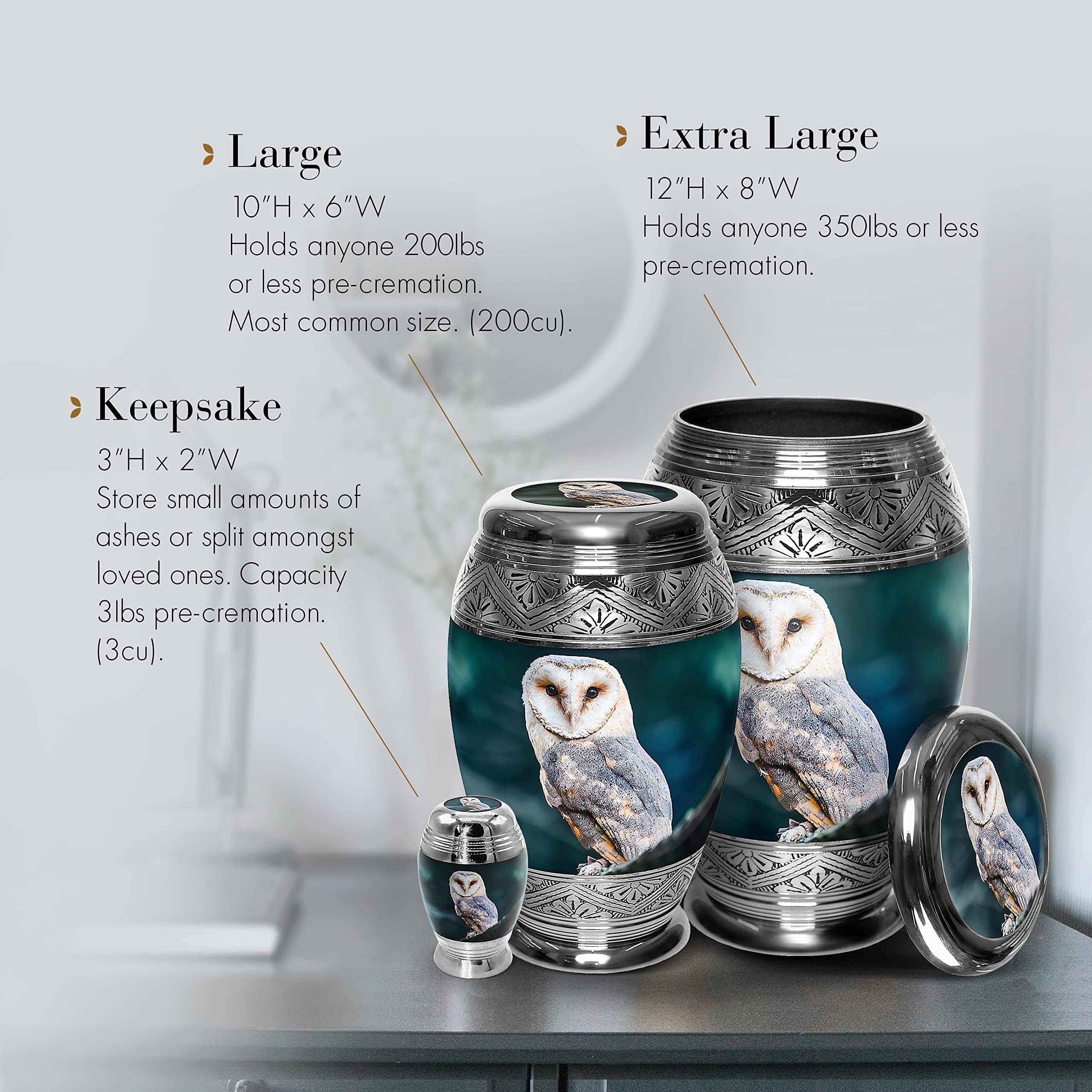 Observing Owl Keepsake Urns for Human Ashes with Velvet Gift Box for Cremation Keepsakes for Ashes Set of 4 6