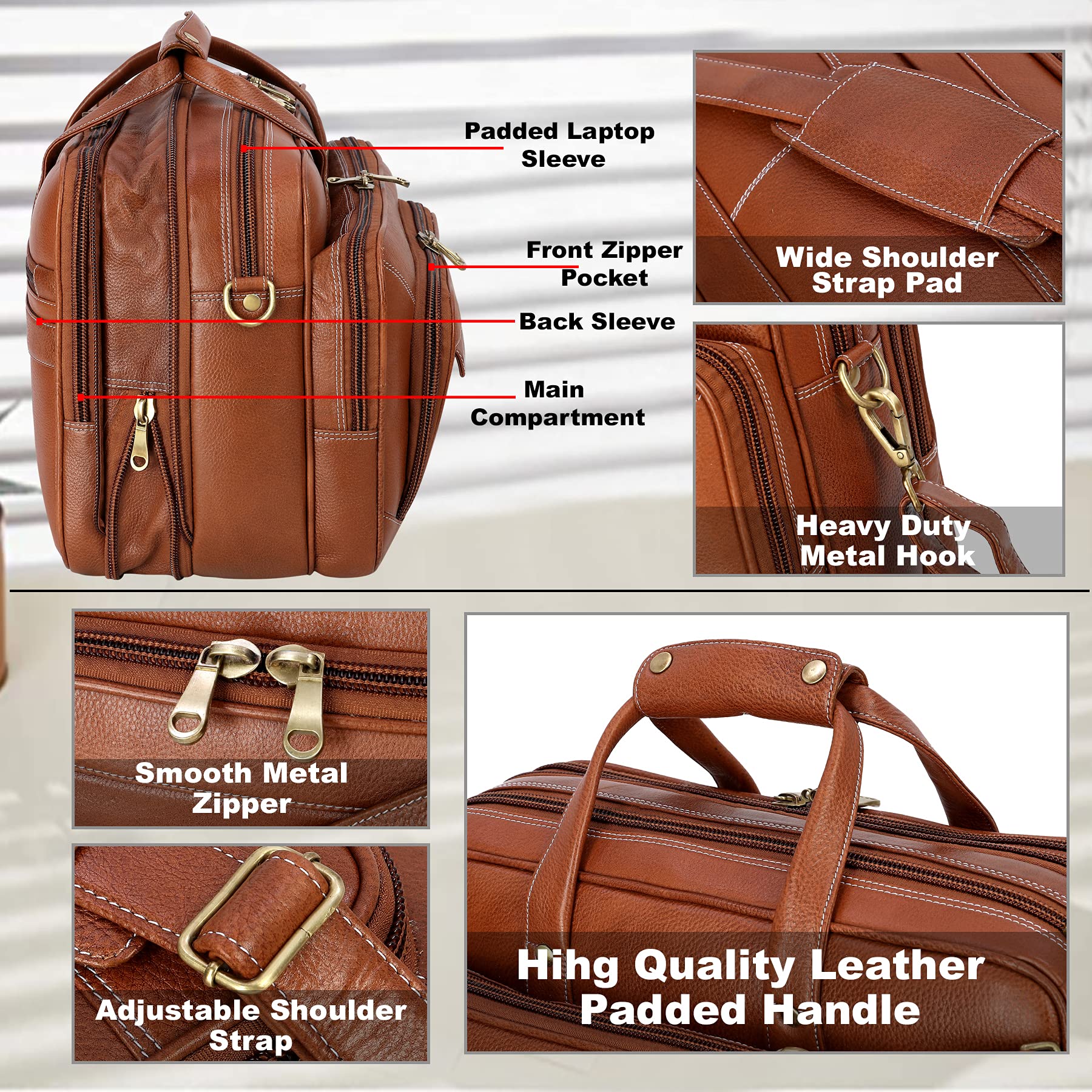 ACEKING Genuine Leather Laptop Bags For Men & Women 15.6'' Laptop Compartment Expandable Features MackBook,Notebook & Ipad Carry Case Color (TAN) 5