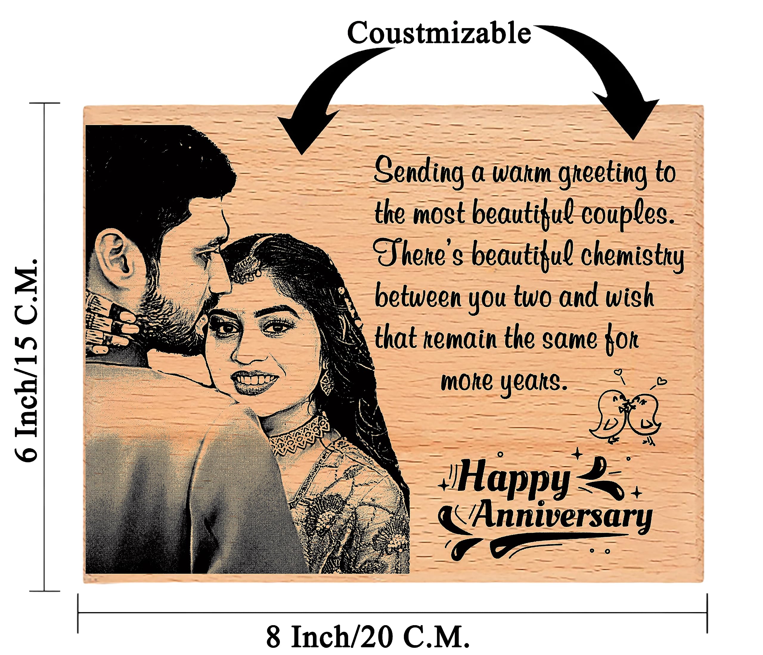 Shivansh Gifts Wooden Engrave Photo Plaque,Anniversary Gift,Customize Gift For Wife/Husband (8 x 6 Inch) 4