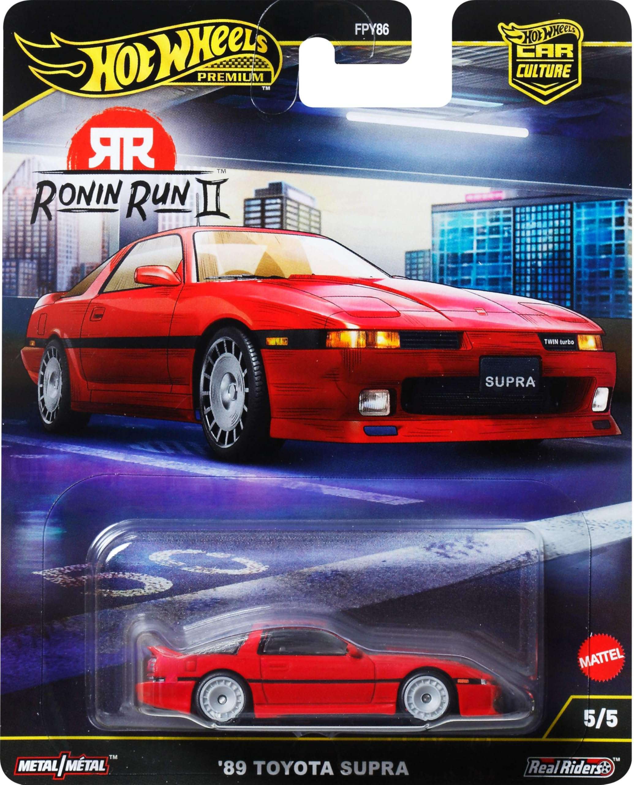 Hot Wheels Premium Car Culture Collectible Toy Car, 1:64 Scale Die-Cast Toyota Supra A70, Ronin Run 2 Vehicle with Real Riders Tires 1