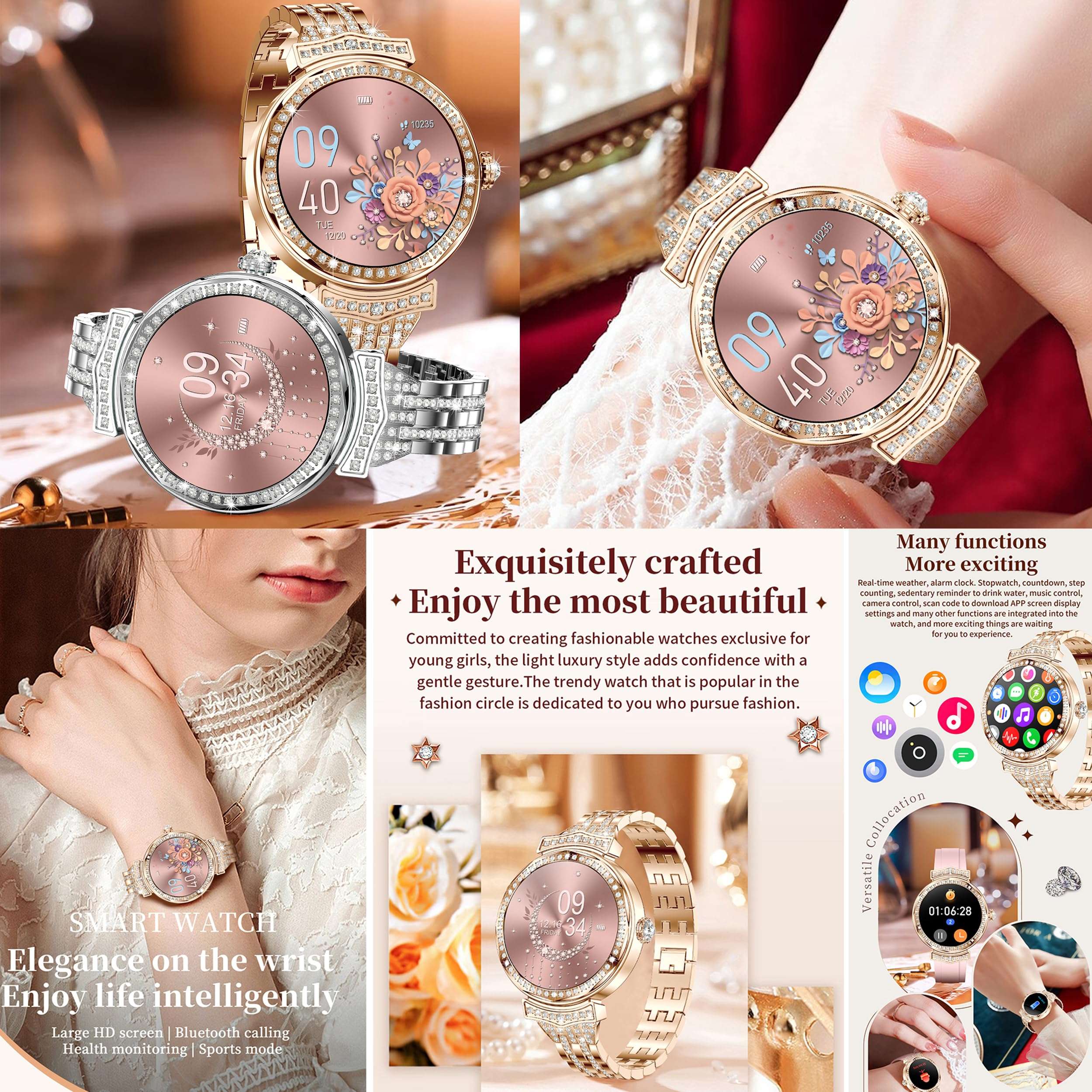 1.32" AMOLED Smart Watch for Women(Make/Answer Call), 2024 New 5ATM Waterproof Womens Smartwatches, Fitness Tracker Smartwatch for Android iPhones, Digital Watches Step Counter, 3 Straps (Silver) 3