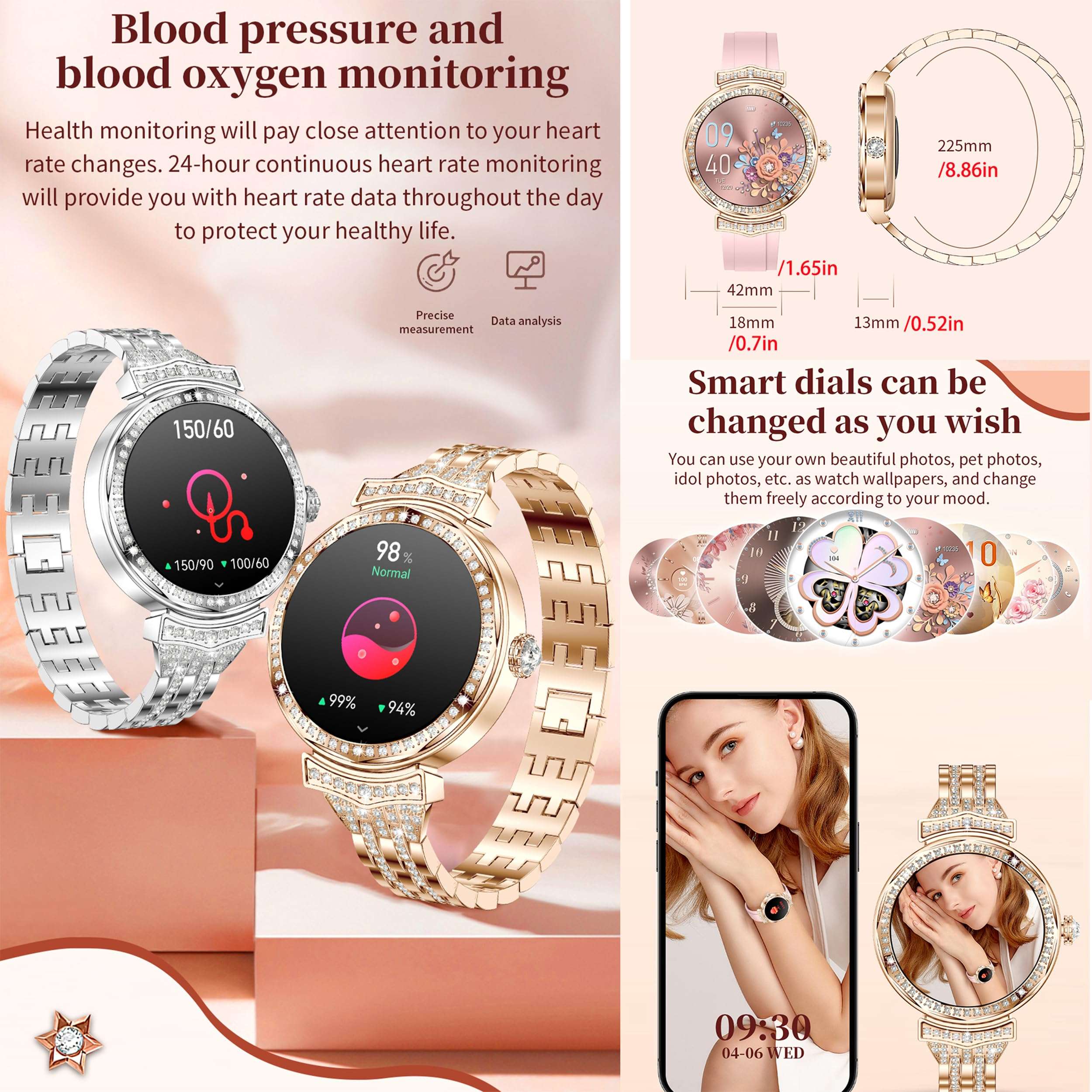 1.32" AMOLED Smart Watch for Women(Make/Answer Call), 2024 New 5ATM Waterproof Womens Smartwatches, Fitness Tracker Smartwatch for Android iPhones, Digital Watches Step Counter, 3 Straps (Silver) 6