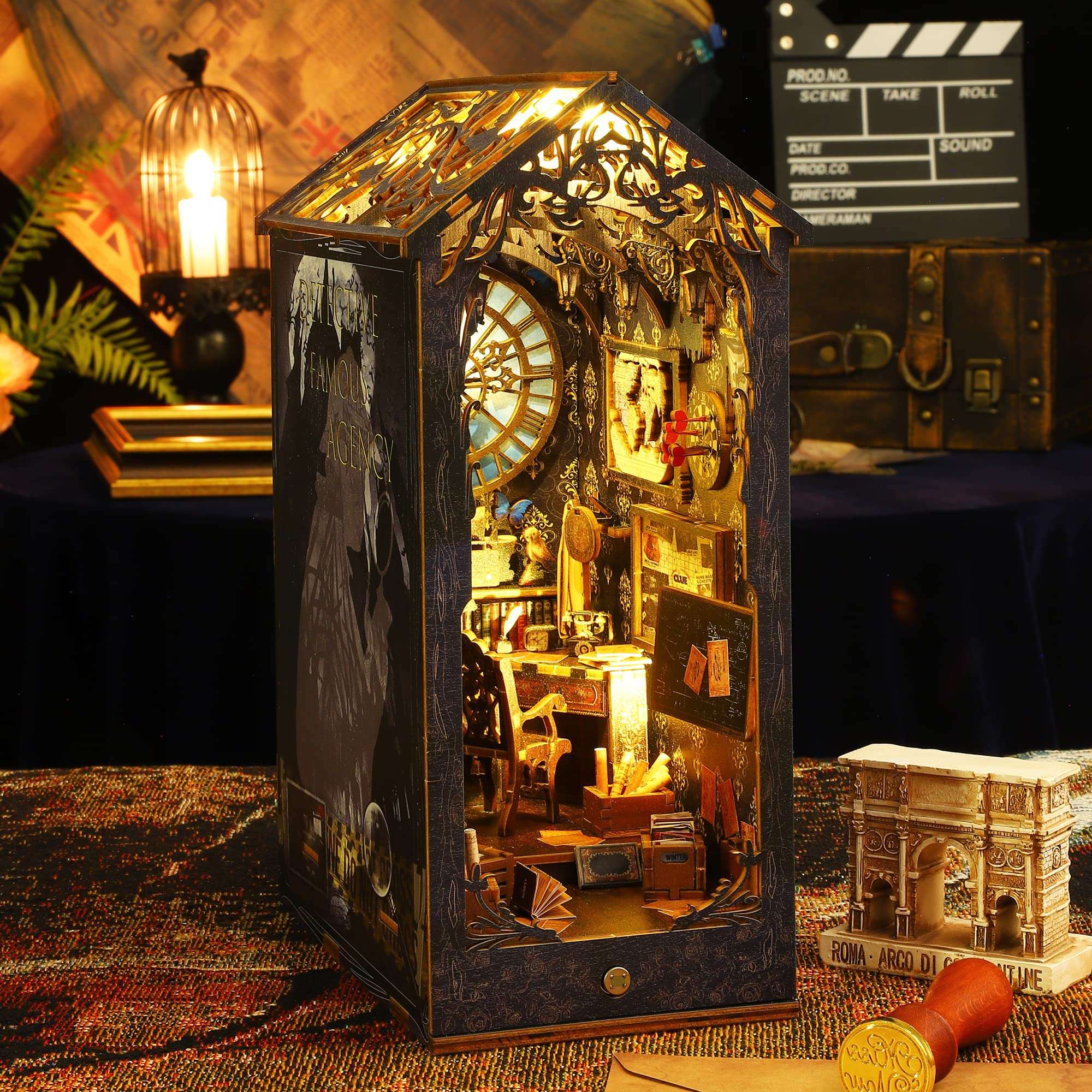 SPILAY DIY Dollhouse Miniature Book Nook Assemble Kit,3D Wooden Puzzle Bookshelf Insert Decor, Bookends Model Build-Creativity Kit for Adults Women Birthday Gift SL07 4