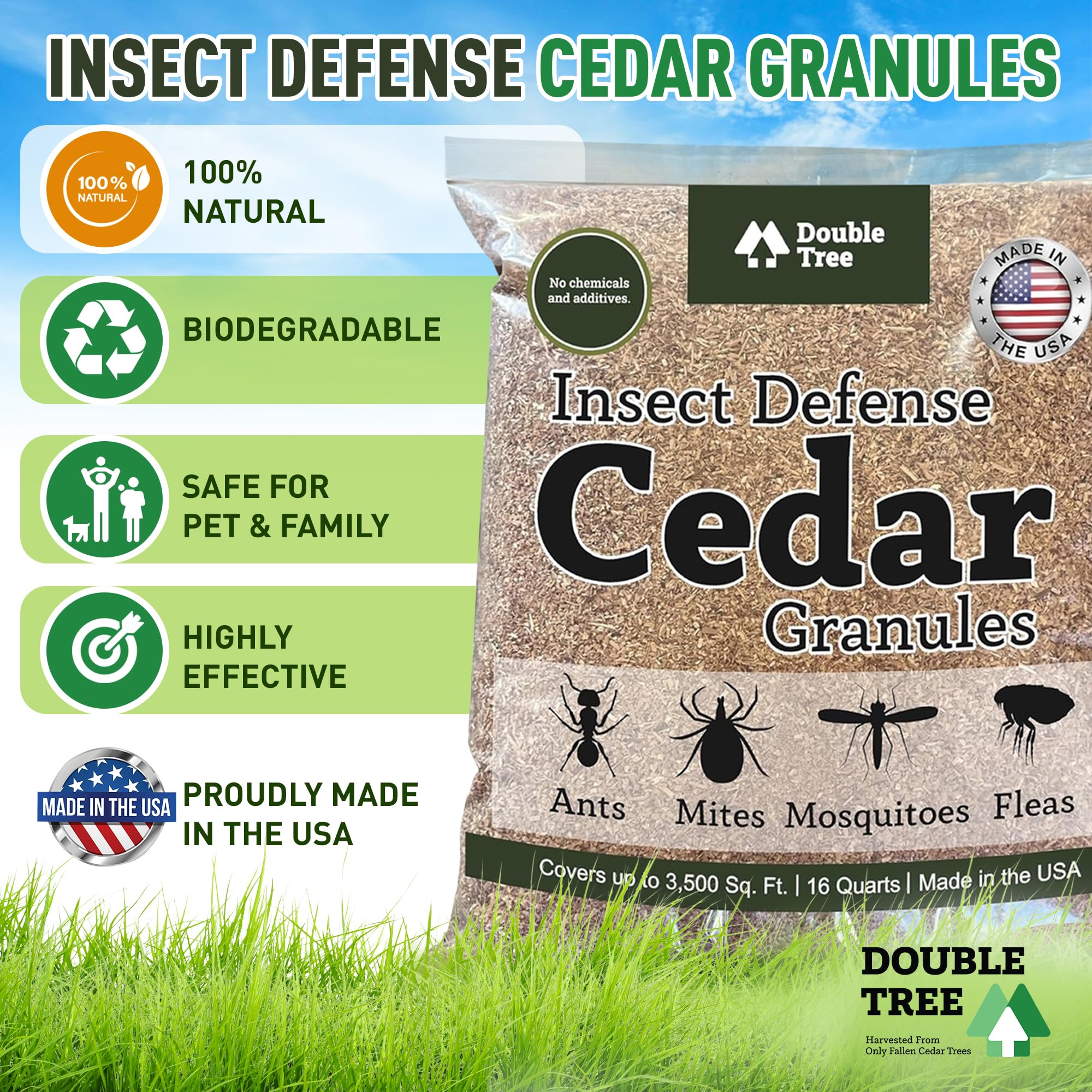 Double Tree Home and Garden Cedar Granules | Repels Fleas, Ticks, Ants, and Mosquitos | Rich Cedar Scent | Non Toxic | Pet Safe | 1 Bag (16 Quarts) 3