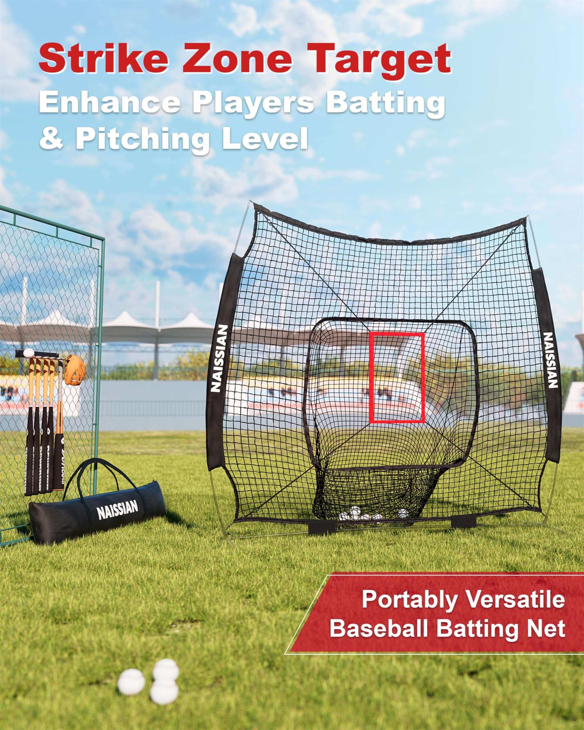 Replacement 7'x7' Baseball Batting and Pitching Net with Adjustable Strike Zone,7 Strand Polyester Baseball Cage Net for Softball Hitting and Throwing Practice,Batting Nets for Backyard (Net Only) 3