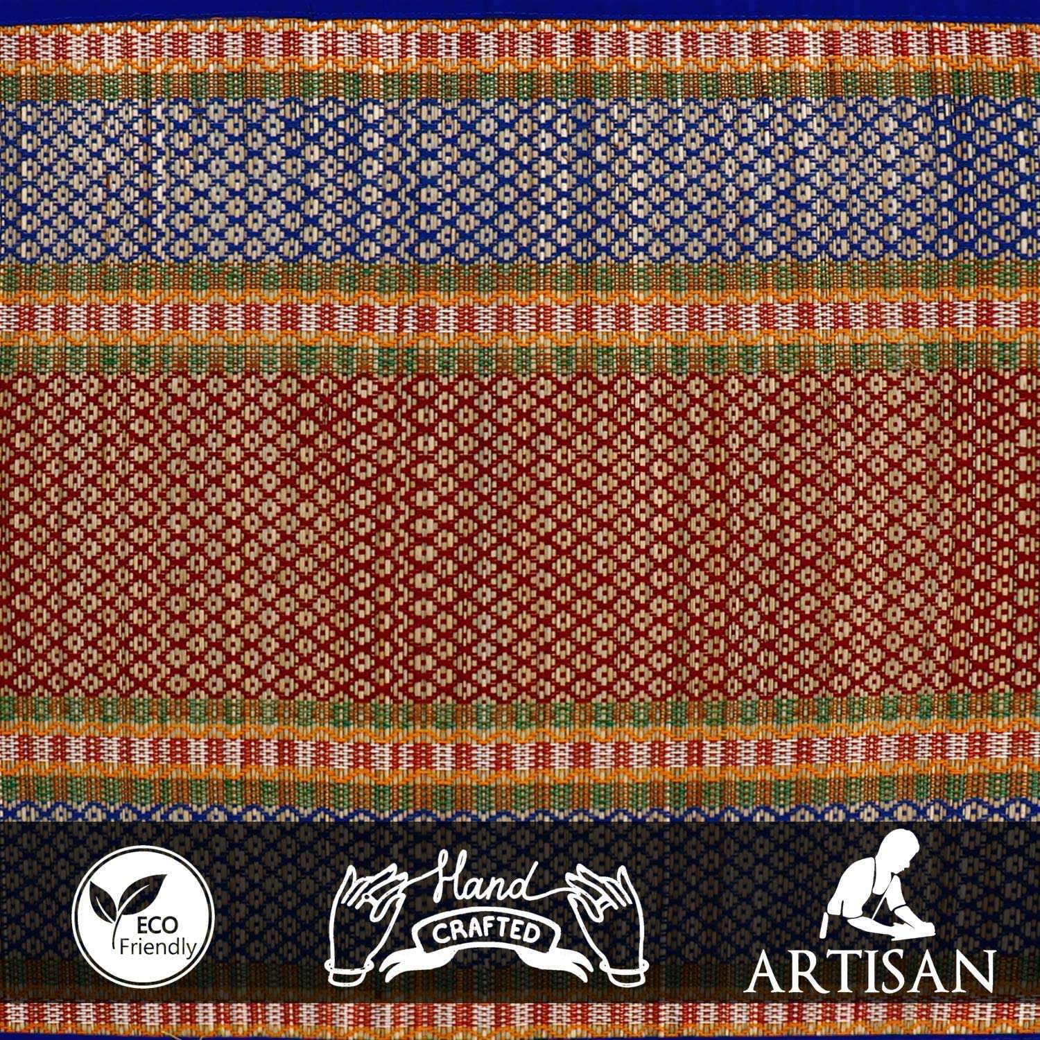 HALLUCINATION Chatai Mats for Home Sleeping on Floor Single Double King Queen Size Natural Dried Korai Pai Grass Made Yoga Mat (Blue3, Single (3ft X 6ft)) 5