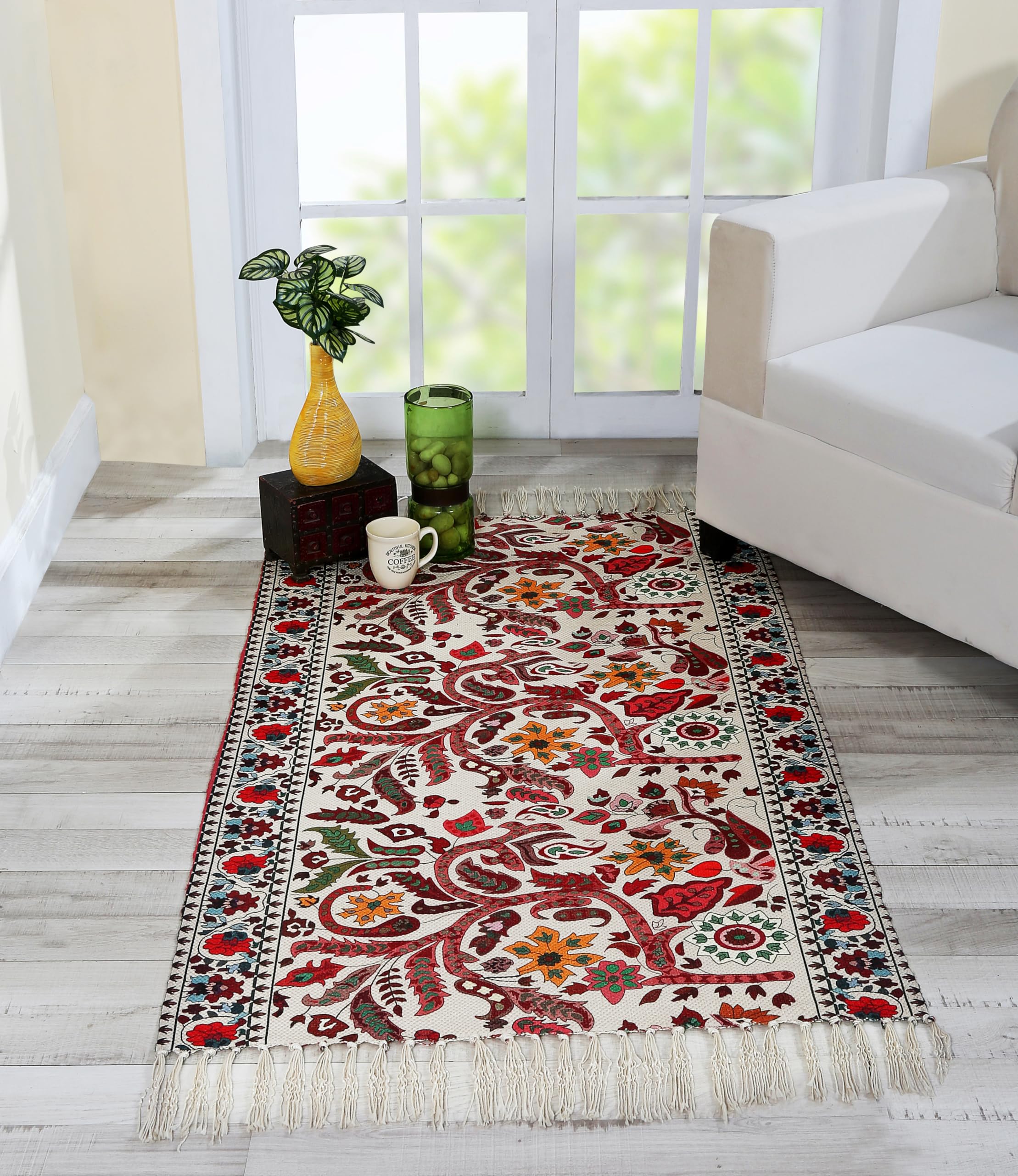 FABANE Handmade Printed Chindi Floor Rectangular Dhurrie/Rugs/Carpet For Living Room/Bedroom/Drawing Room/Hall Home Decor (2 Feet X 3 Feet, Multicolor)