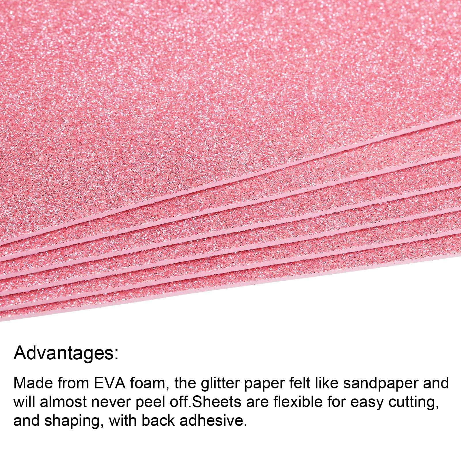 PATIKIL Glitter EVA Foam Sheets Soft Paper Non-Adhesive 11.8 x 7.8 Inch Pink for DIY Projects Pack of 5 5