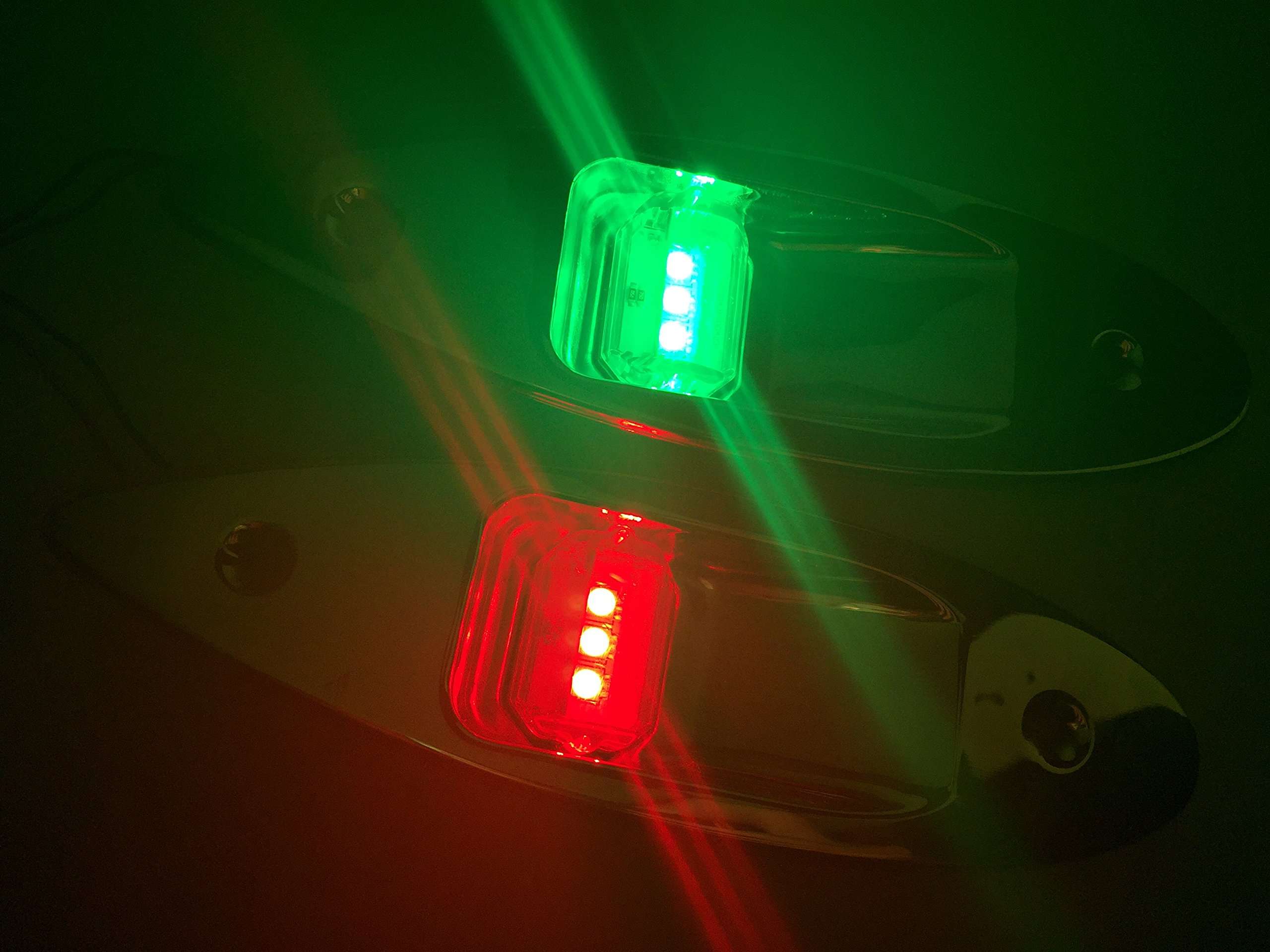 Pactrade Marine Boat Navigation Light Pair of LED Flush Mount Sidelight Red & Green Shark Eye Teardrop Bow Lights SS Vertical Mount 12V Signal Lights for Small Boat, Pontoon, Sailing, Skiff and More 2