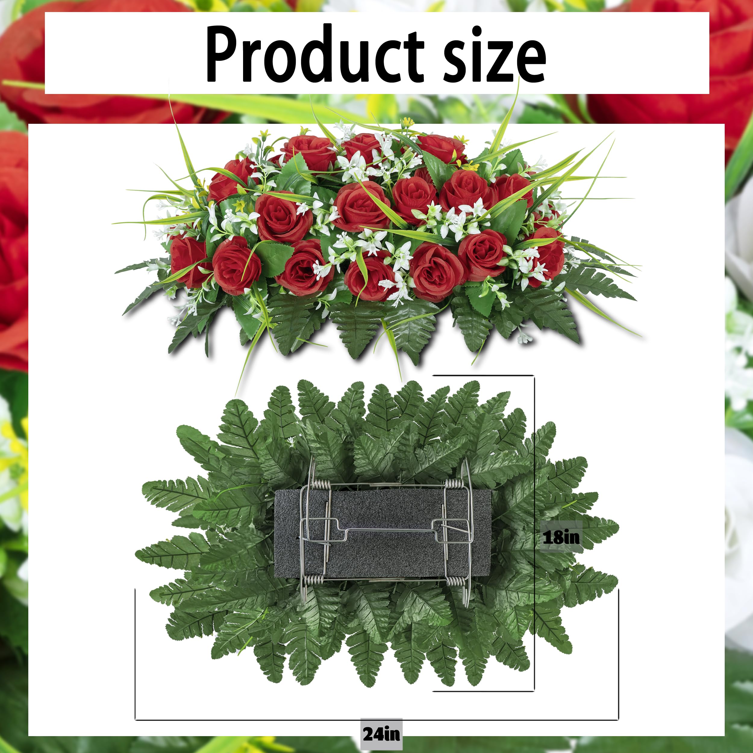 DONODA Cemetery Tombstone red Saddle and 2 Sets of Artificial Cemetery Flowers Suit 5