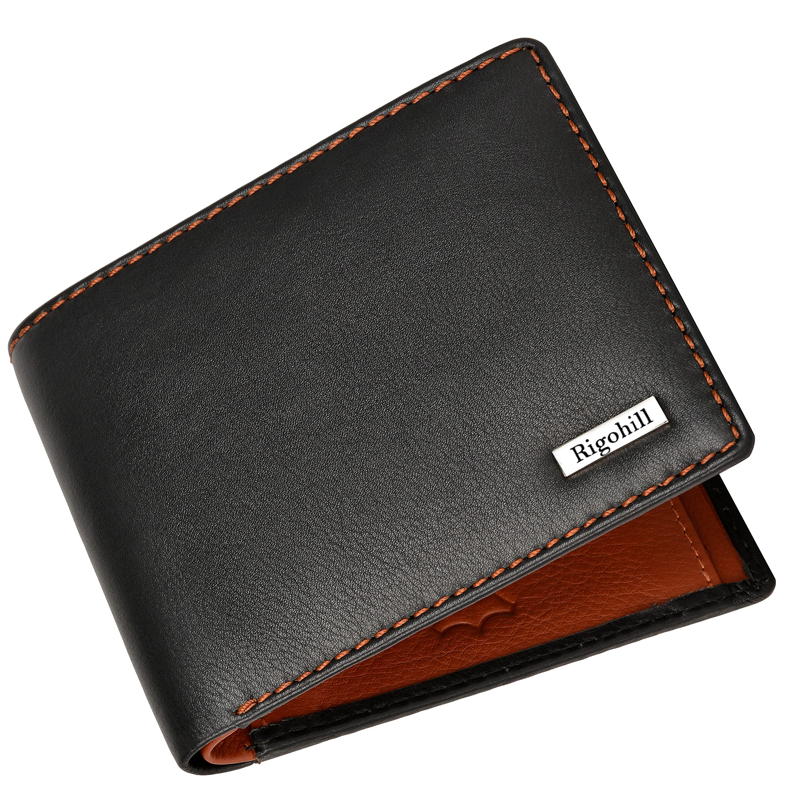 Rigohill Dusky Mens Leather Wallet | Black/Rust Leather Wallet for Men | RFID Mens Wallet 3