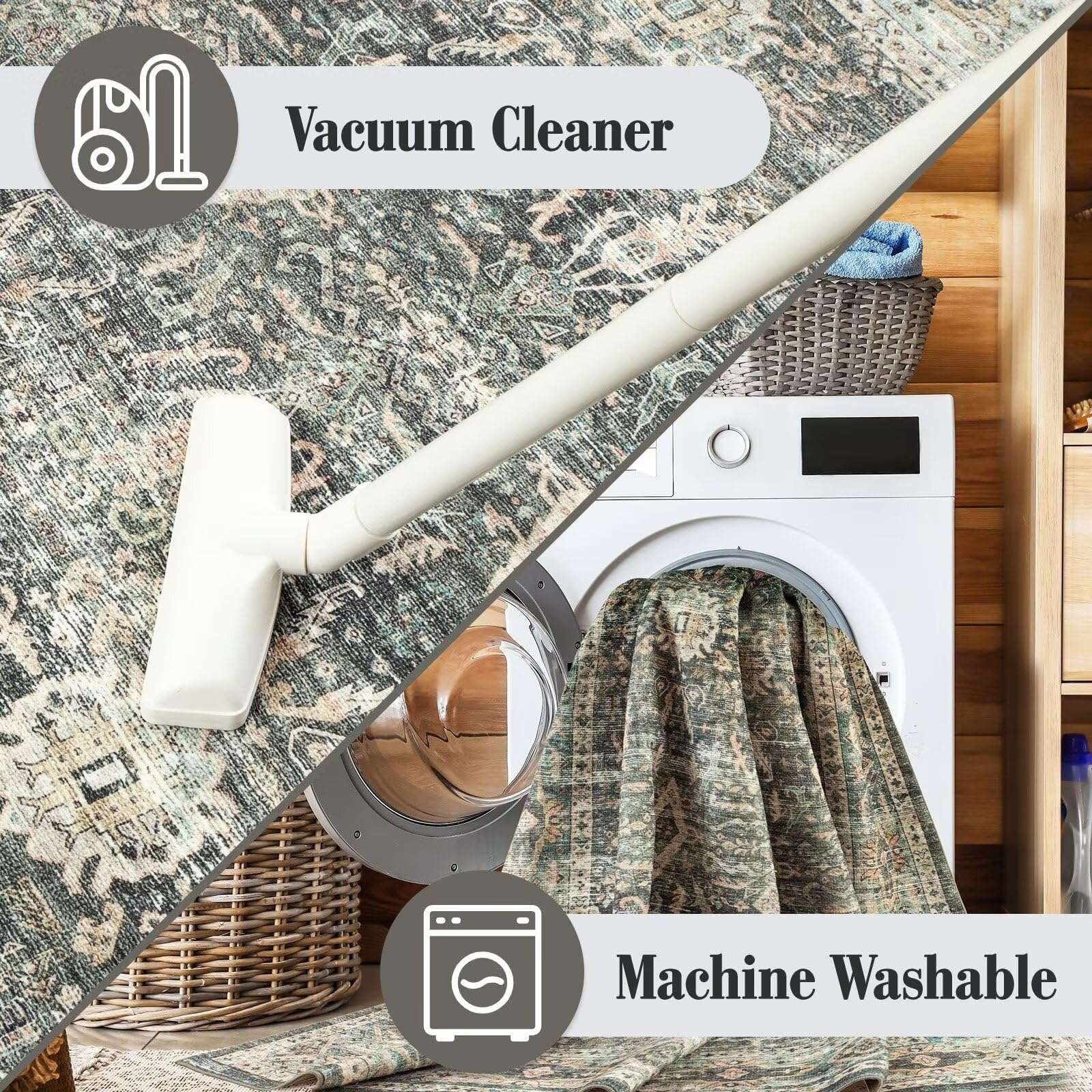 nusoarug 4x6 Boho Area Rug Machine Washable, 4' x 6' Green Soft Non-Slip Area Rugs with Rubber Backing for Bedroom Kitchen Entryway Living Room Bathroom, Faded Green 4