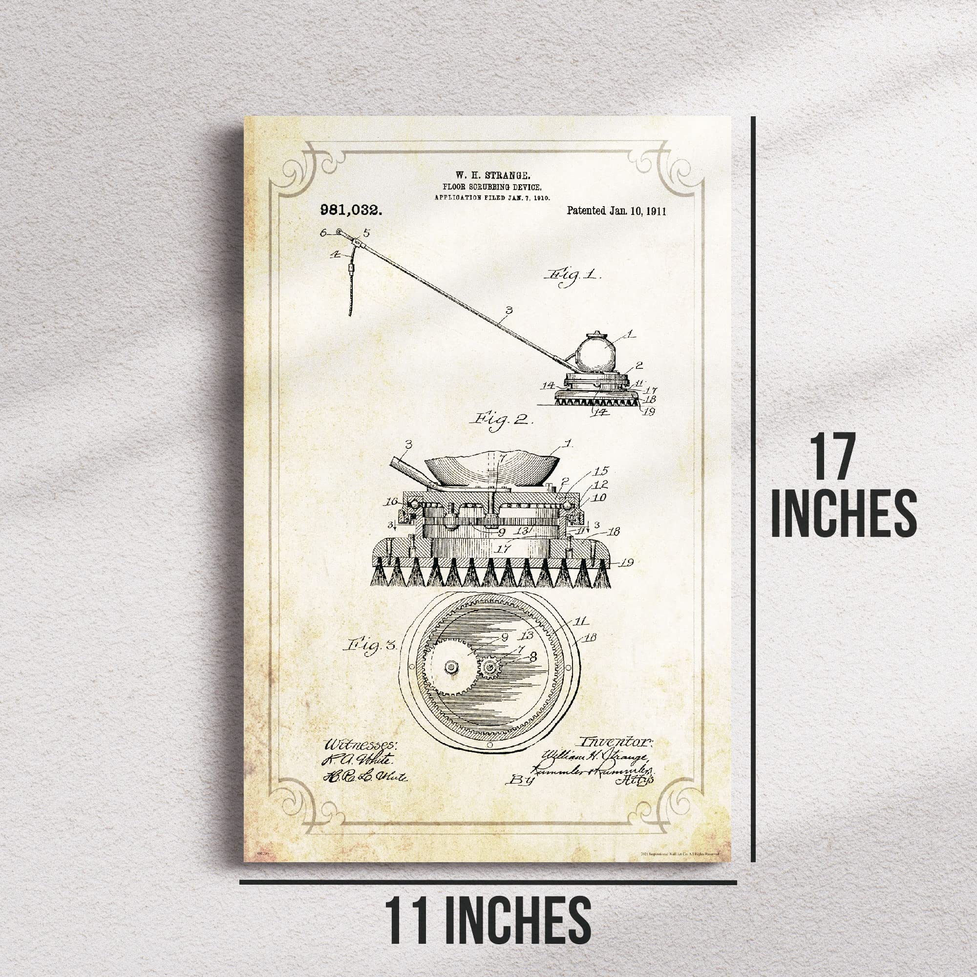 Inspirational Wall Art Co. - Vintage Floor Scrubber Patent Art Print Janitorial Service Office Decor 11X17 inches 3