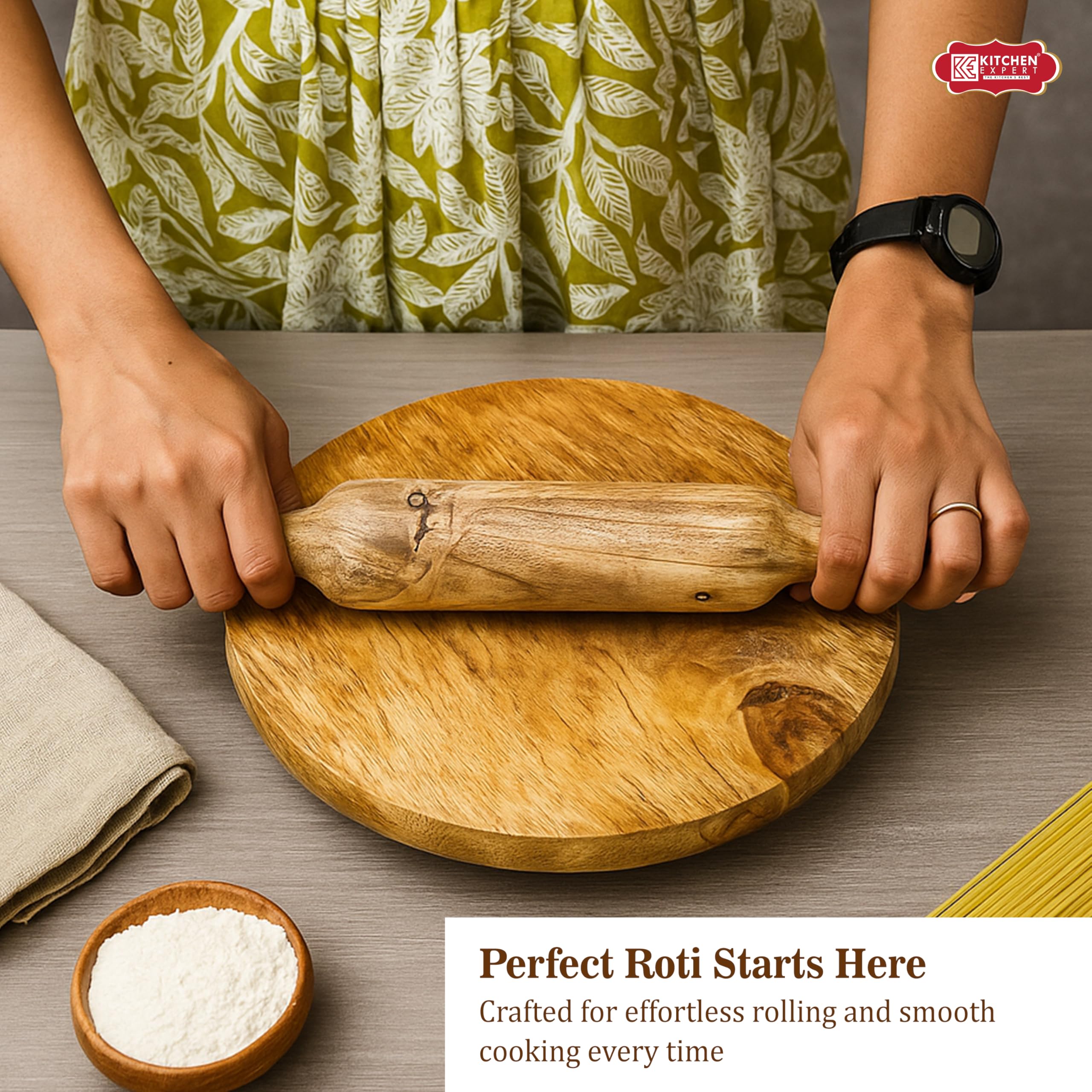 Kitchen Expert Chapati Board and Roller | Chakla Belan for Kitchen | Rolling Pin and Board | Wooden Chakla Belan Set | Chapati Roller 4
