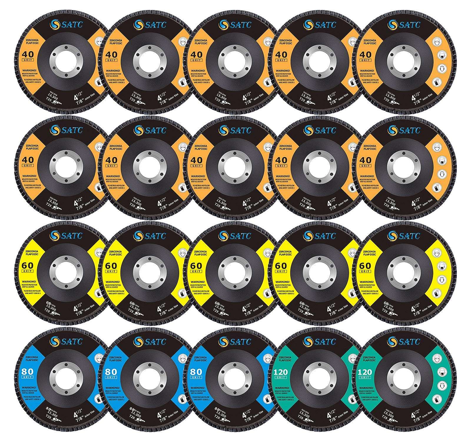 S SATC Blue Strip Discs 5PCS 4-1/2" x 7/8" and 20 Pack Flap Discs 40/60/80/120 Grit Grinding Wheel 4.5" x 7/8" Abrasive Grinding Disc #29 3