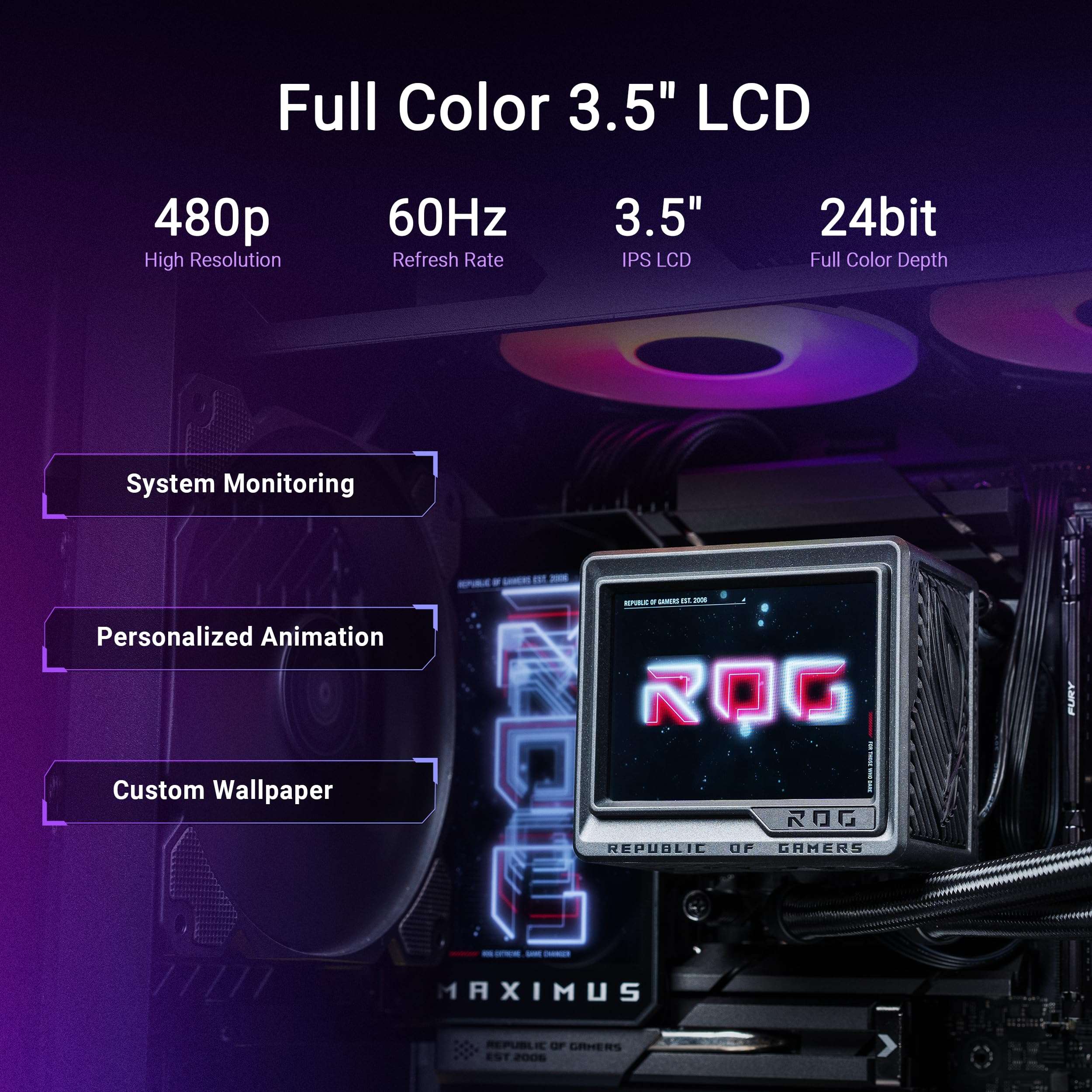 ASUS ROG RYUJIN III 360 ARGB EXTREME all-in-one AIO CPU liquid cooler, AMD Ryzen 9000 & Intel® Core™ Ultra Ready, Asetek Gen8 V2 pump; high airflow static pressure magnetic fans; customizable 3.5" LCD 6