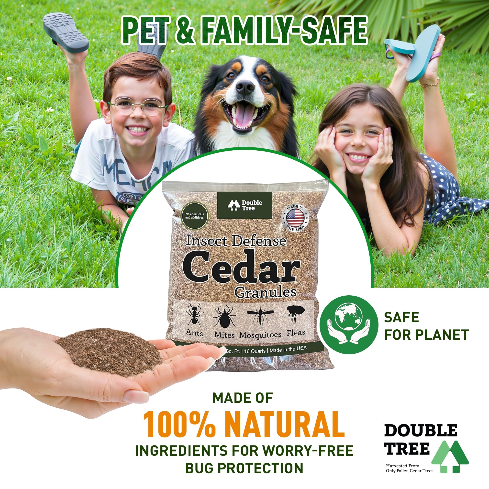 Double Tree Home and Garden Cedar Granules | Repels Fleas, Ticks, Ants, and Mosquitos | Rich Cedar Scent | Non Toxic | Pet Safe | 1 Bag (16 Quarts) 4