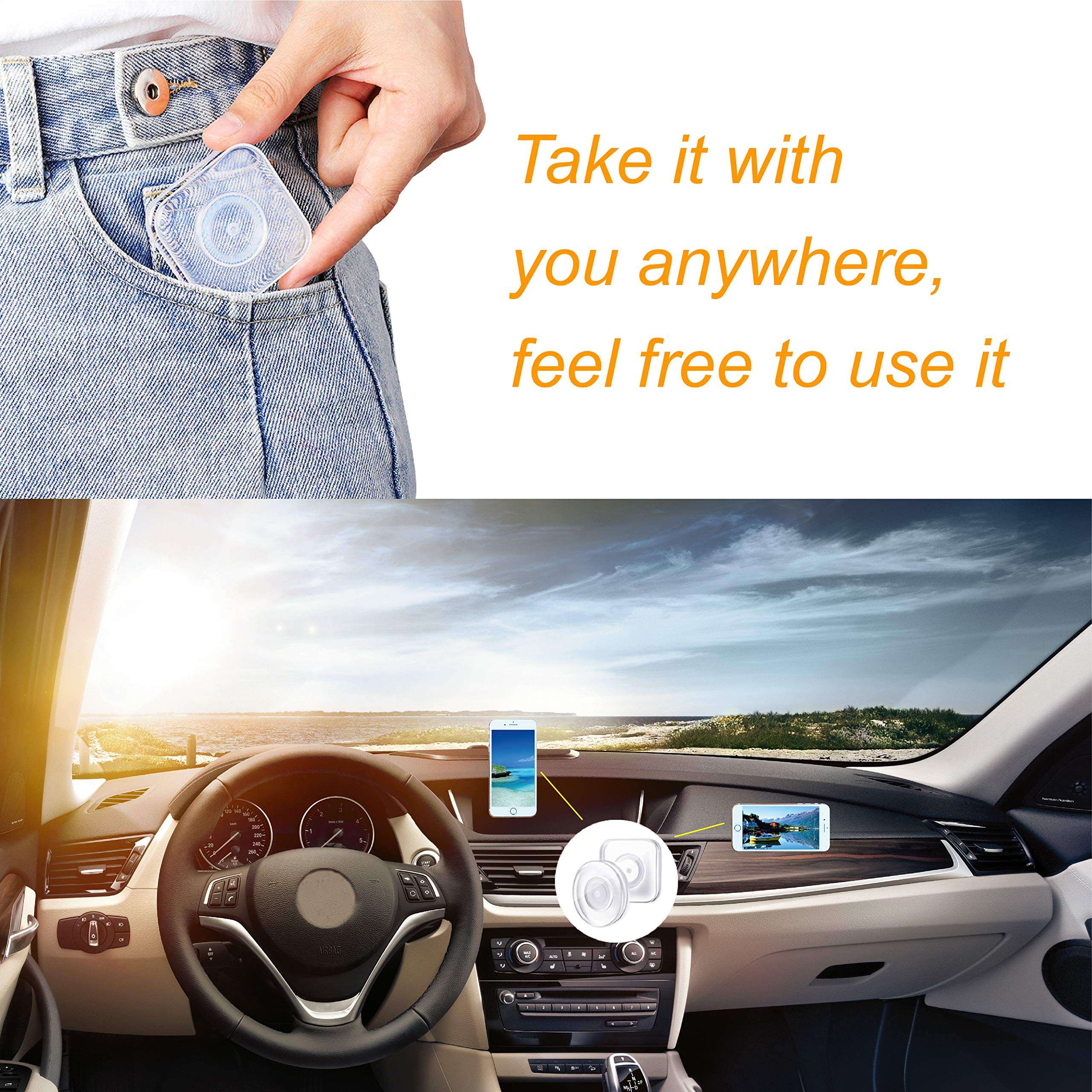 4 Pcs Nano Magic Paste Nano Gel Pad PU Material Velcro, Washable Reusable Transparent Non-Adhesive Magic Car Phone Holder,Application for Car,Home,Office Storage of Various Small Device and Items 4