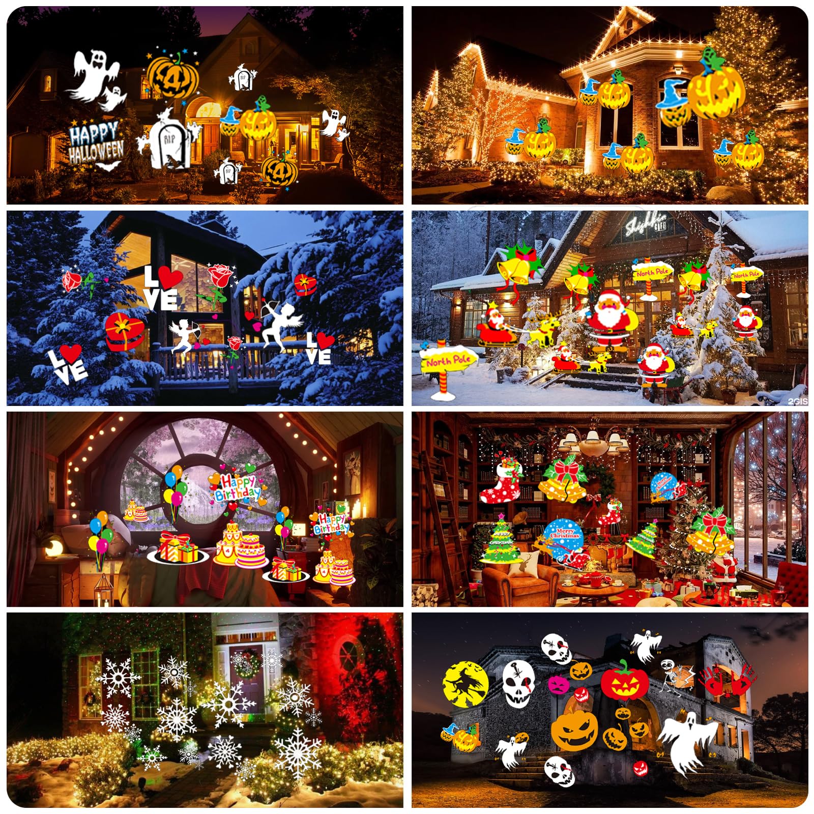 Halloween Christmas Projector Lights Outdoor, 15 Colors Ocean Wave and 12 Slides Patterns Halloween Christmas Decorations Holiday Projectors LED Waterproof Lights for Outside House Window Wall Decor 5