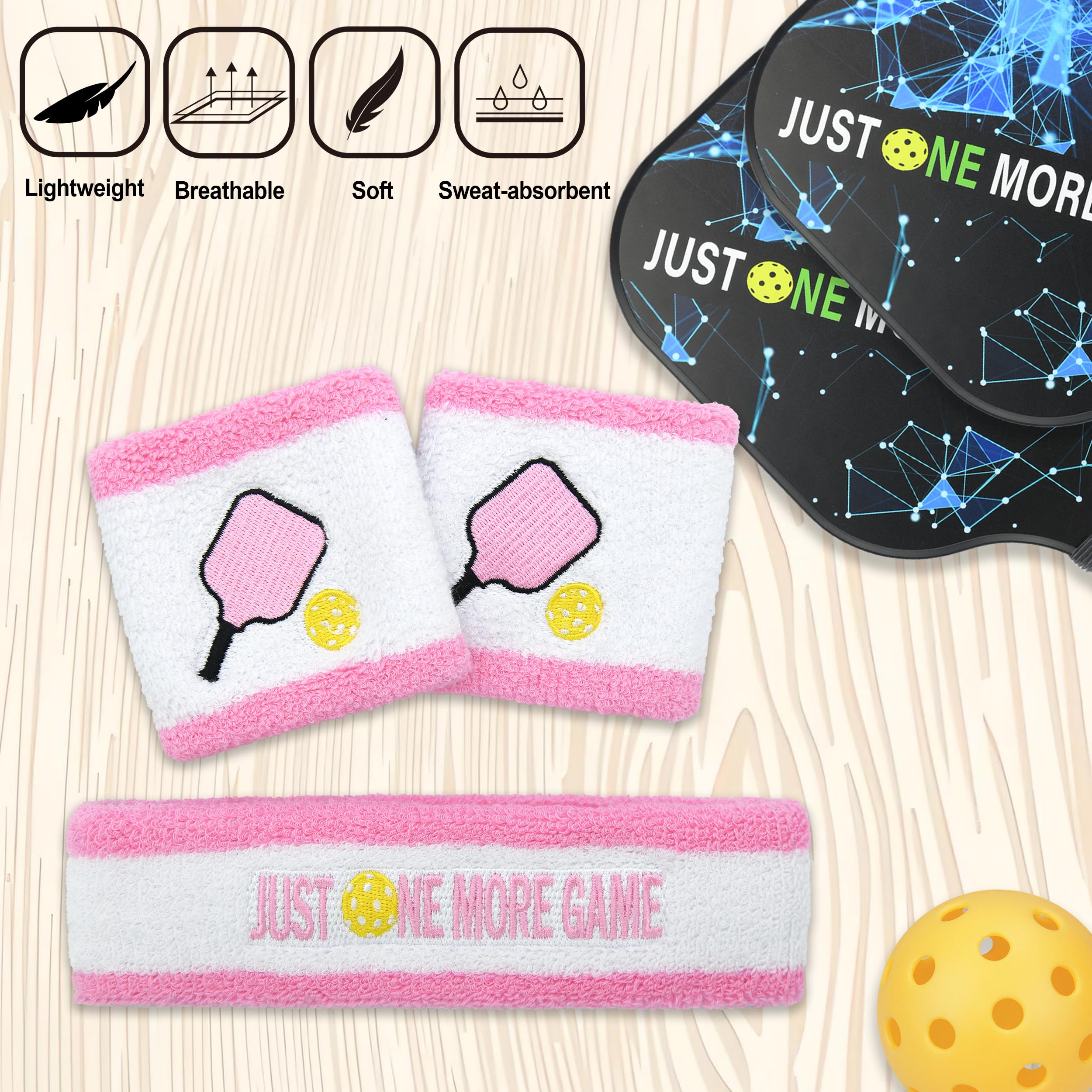 3 Pcs Pickleball Sweatband Set Men Women, Moisture Wicking Sweat Absorbent 2 Wristbands and 1 Headband for Basketball Tennis, Great Gift for Sports 4