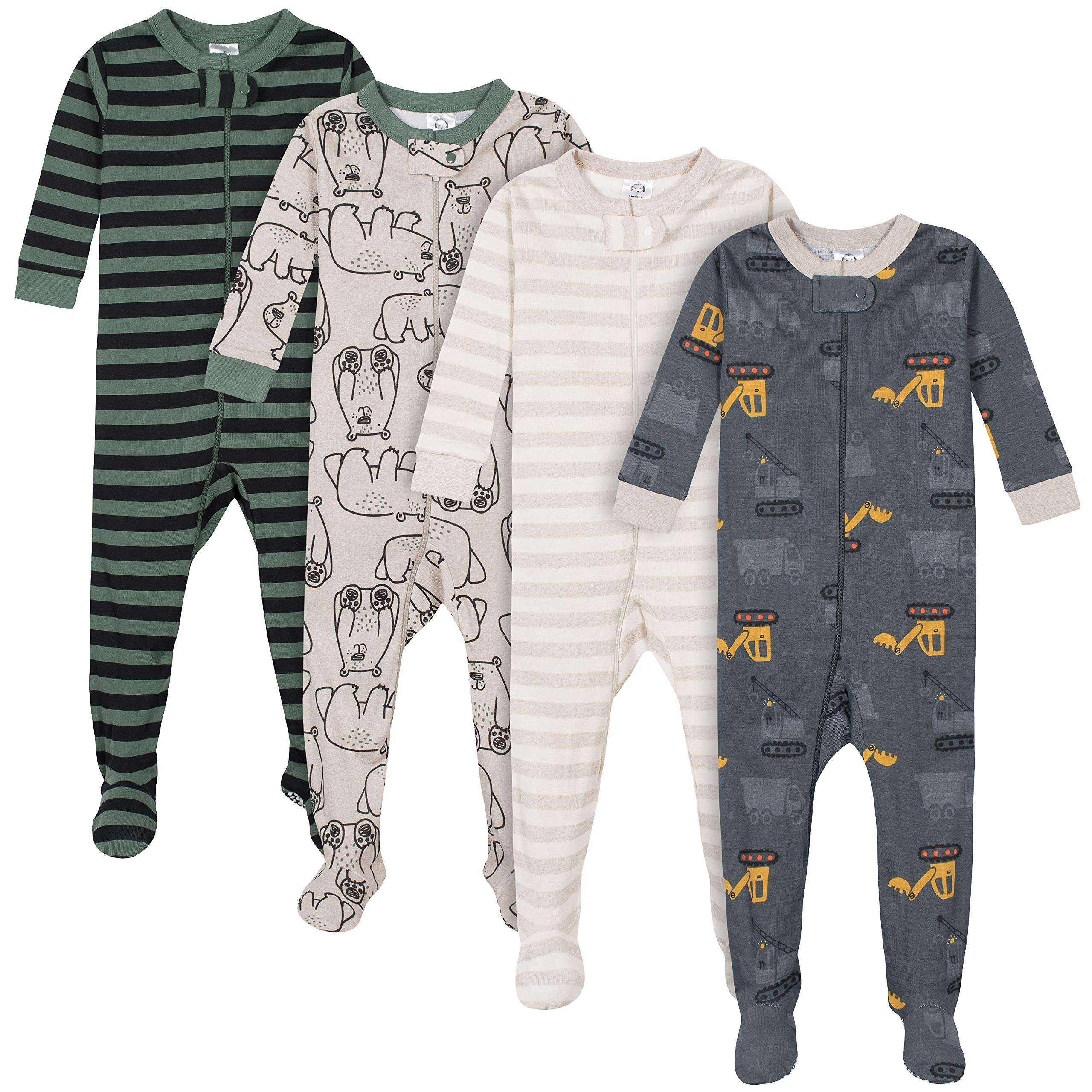 Gerber Baby Boys' 4-Pack Footed Pajamas, Bears & Trucks Grey, 9 Months 1