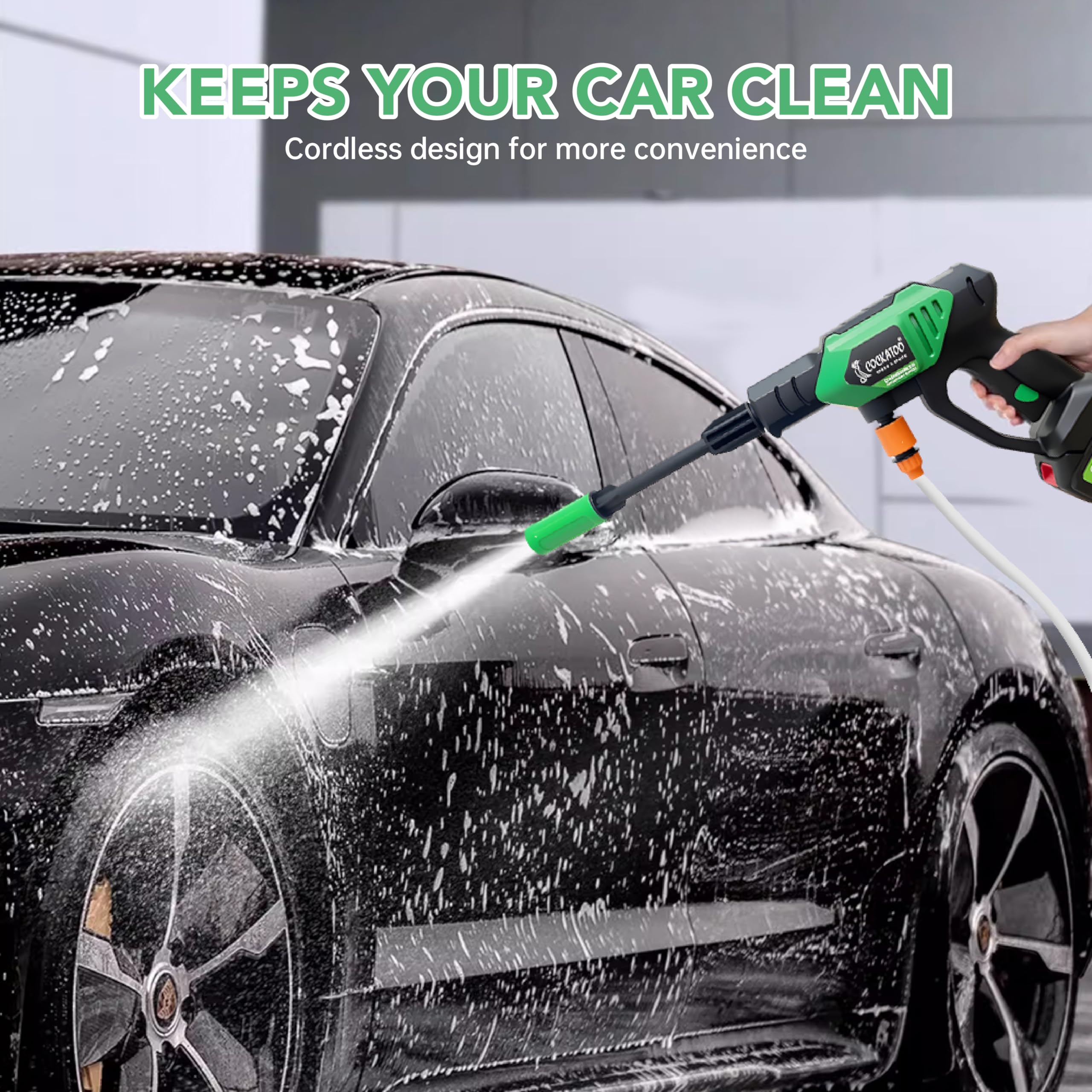 Cockatoo CarShine1.0 Rechargeable Pressure Washer Gun 21V Double Battery 10 Bar Pressure 4L/min Flow Portable Car Bike Garden Cleaner Aluminium Motor Foam Bottle Cordless High Pressure Cleaner 5