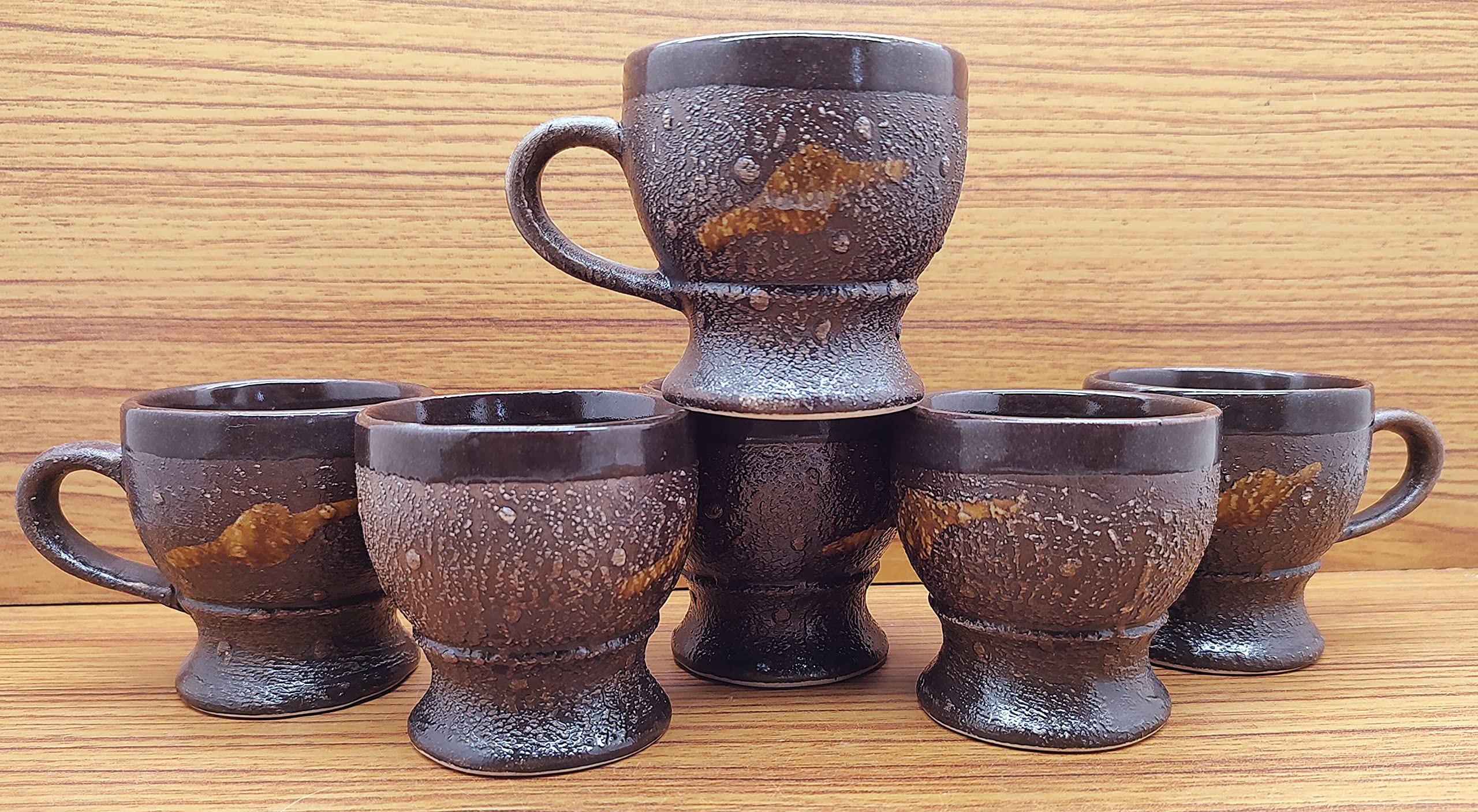 LAGHIMA JADON Pack of 6 Ceramic Tea/Coffee Cups Shape Design Big Size 130ML (Brown) Multicolor, Cup Set 6 Pcs 4