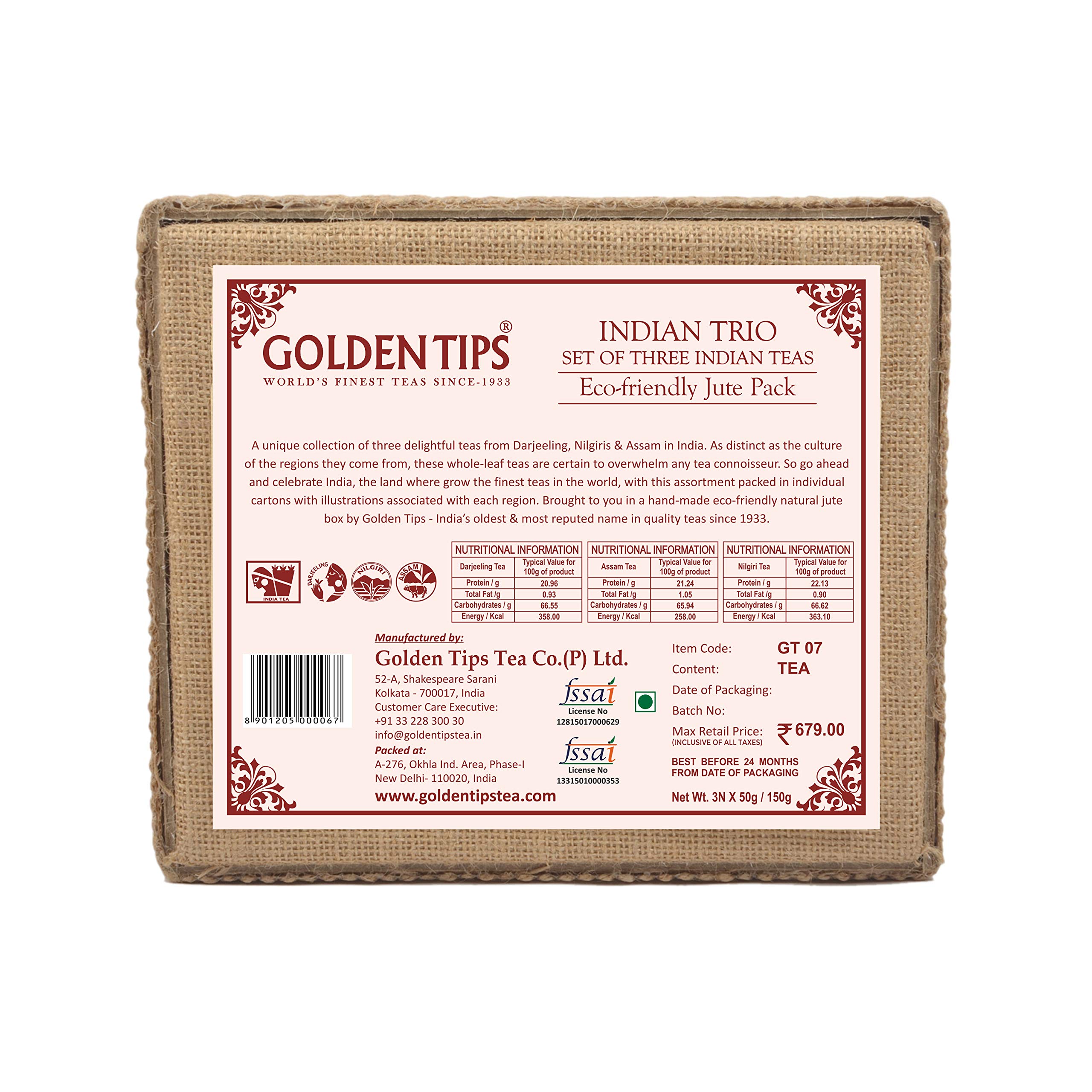 Golden Tips Loose Leaves Black Tea Set of 3 Premium Teas in Jute Box Darjeeling, Nilgiri and Assam (3x50 Gram) 6