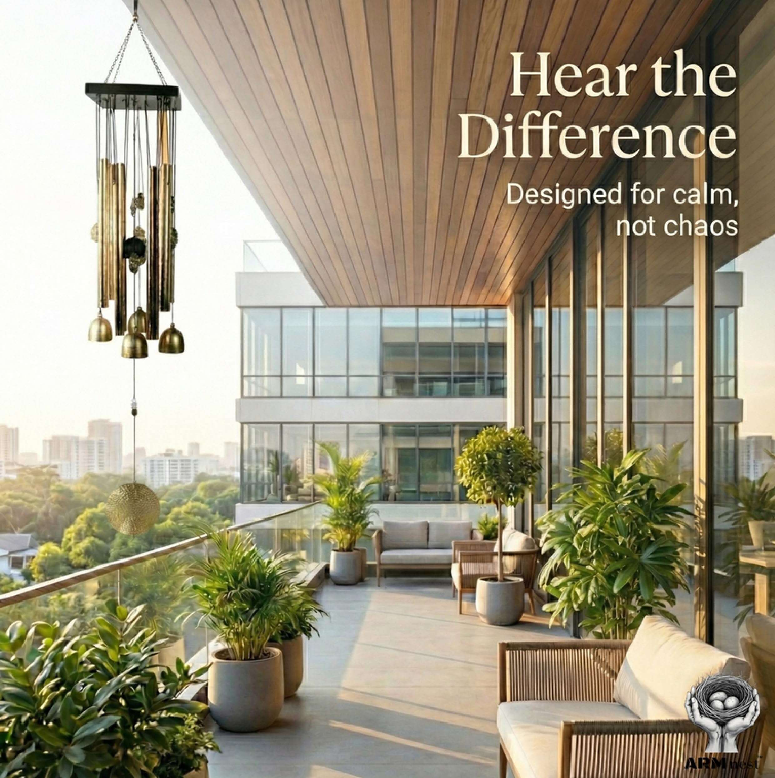 ARM nest Wind Chime | Wind Chimes for Balcony | Wind Chimes for Home Positive Energy | Home Decoration(Golden,Pipe & Hanging Bells) 4