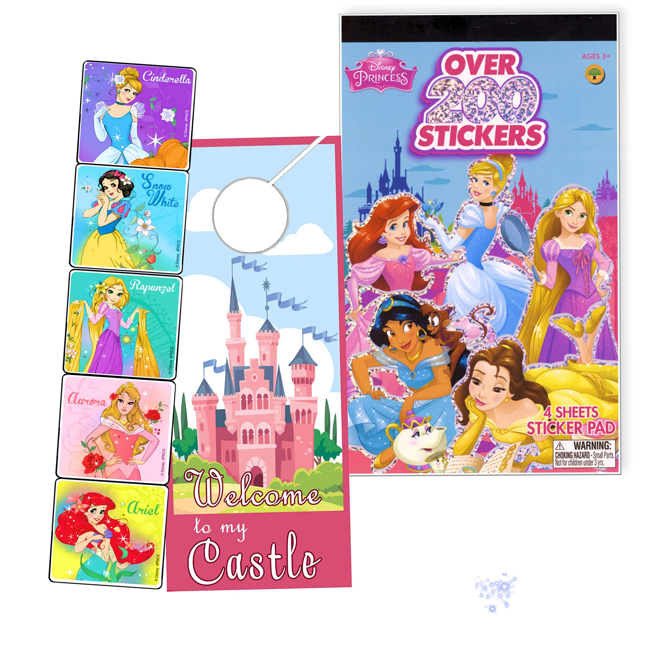 Disney Coloring Book and Stickers Gift Set - Bundle Includes Gigantic 192 pg Disney Coloring Book, Disney Stickers, and 2-Sided Door Hanger in Specialty Gift Bag (Pink Disney Princess) 6