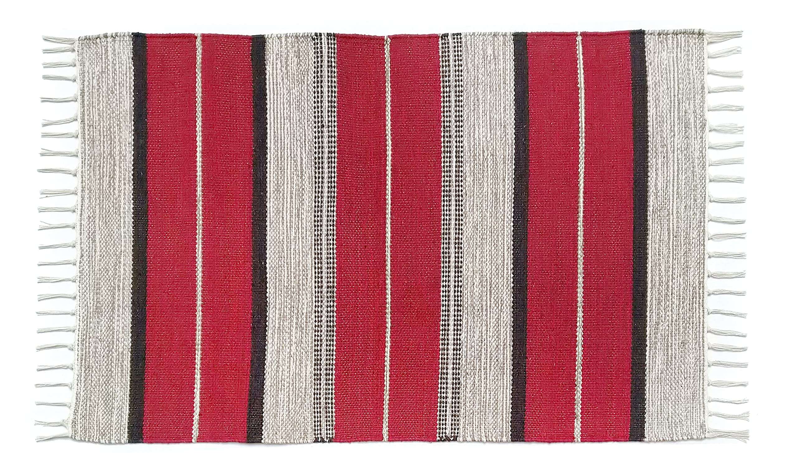 House2Home – 100% Cotton Door Mat, Stripe Design | 3 Color Combination | Best Used as Door Mat, Tabletop, Food mat, Pooja Room, Gift | 50x80cm - 2Pc. Combo (Red) 5