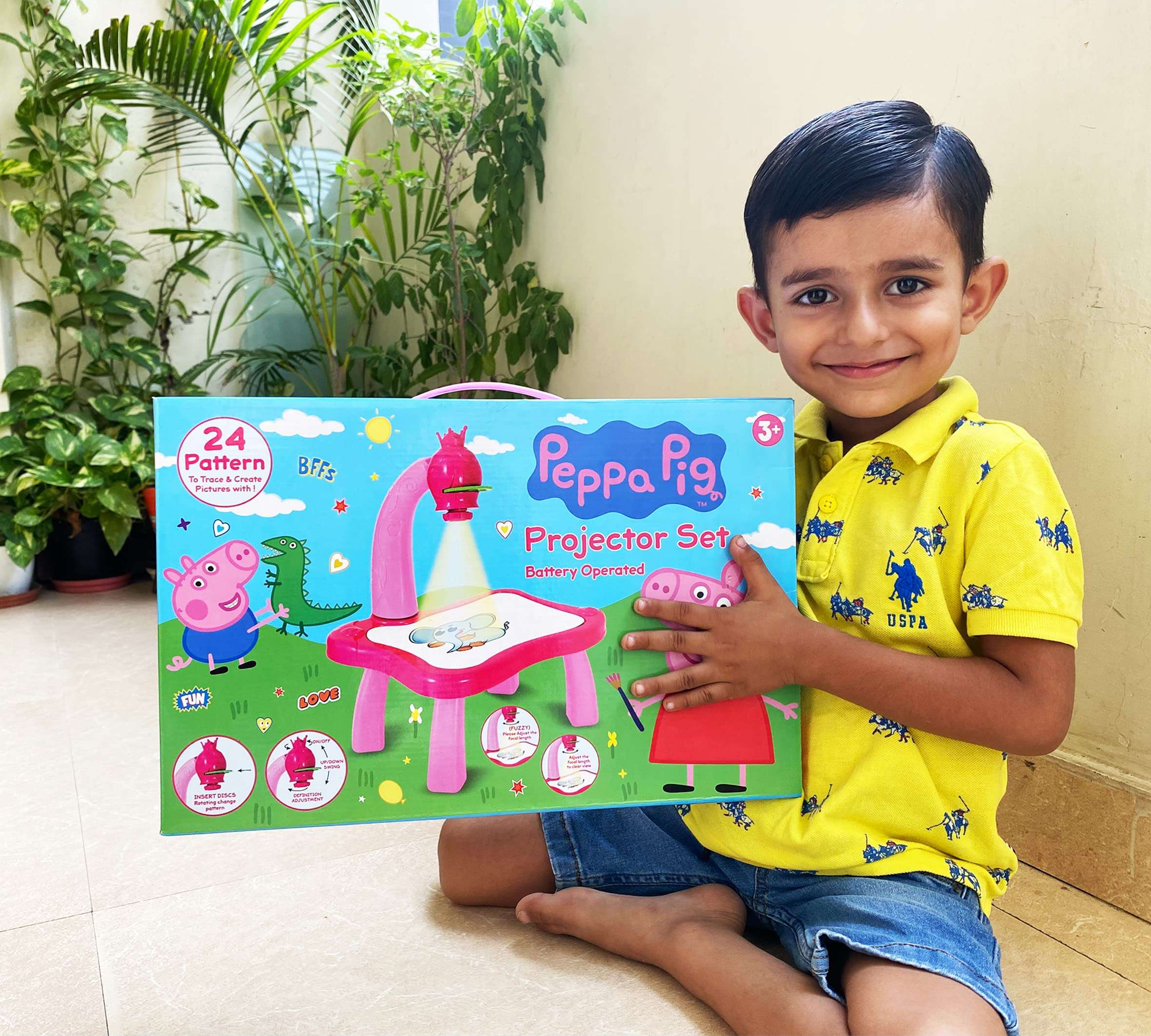 OKO Peppa Pig Child Learning Desk with Smart Projector04, Painting Drawing Set Best Gift for Kids Under Age 2 3 4 5 & 6 Years and Peppa Pig Family Set of -7 6