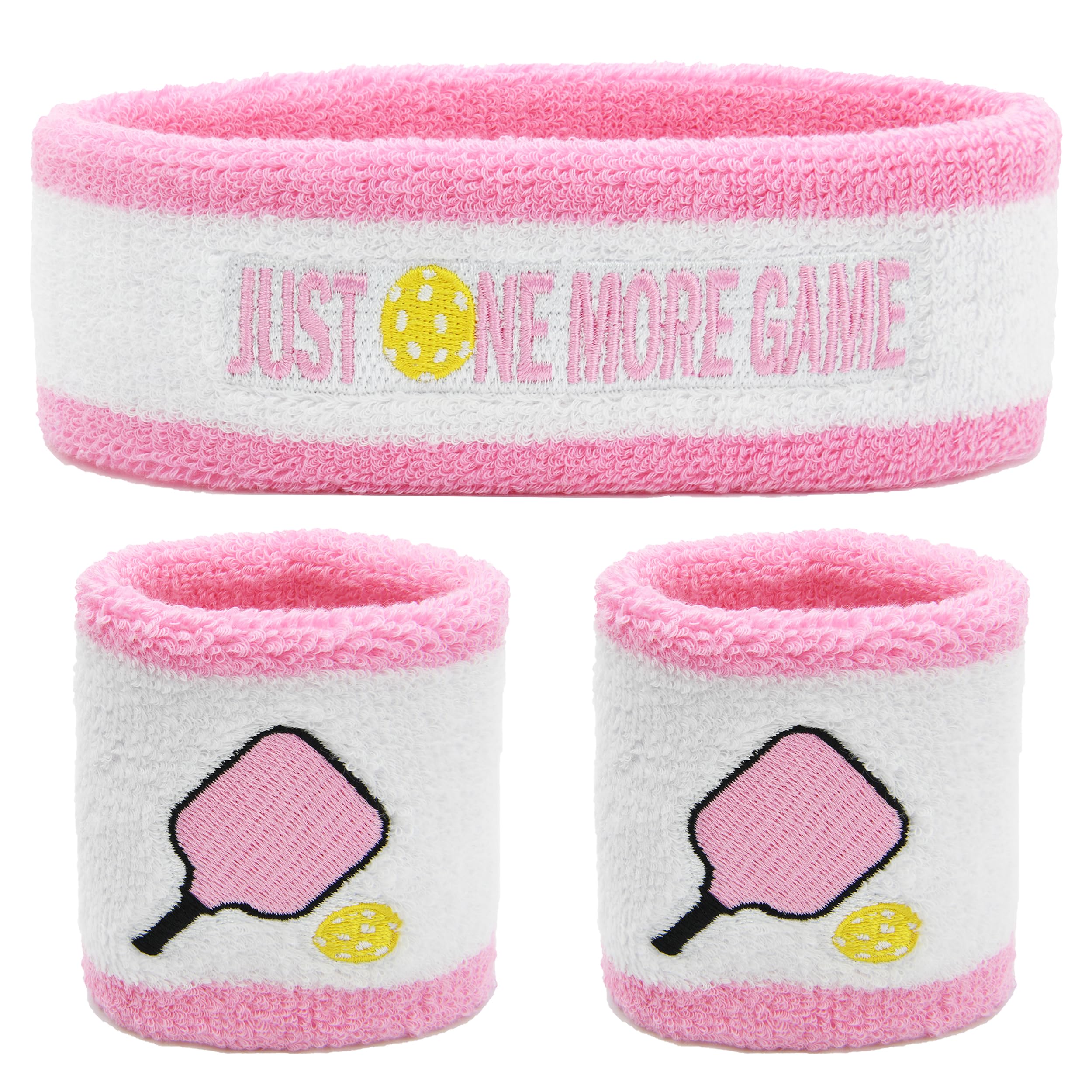 3 Pcs Pickleball Sweatband Set Men Women, Moisture Wicking Sweat Absorbent 2 Wristbands and 1 Headband for Basketball Tennis, Great Gift for Sports 1