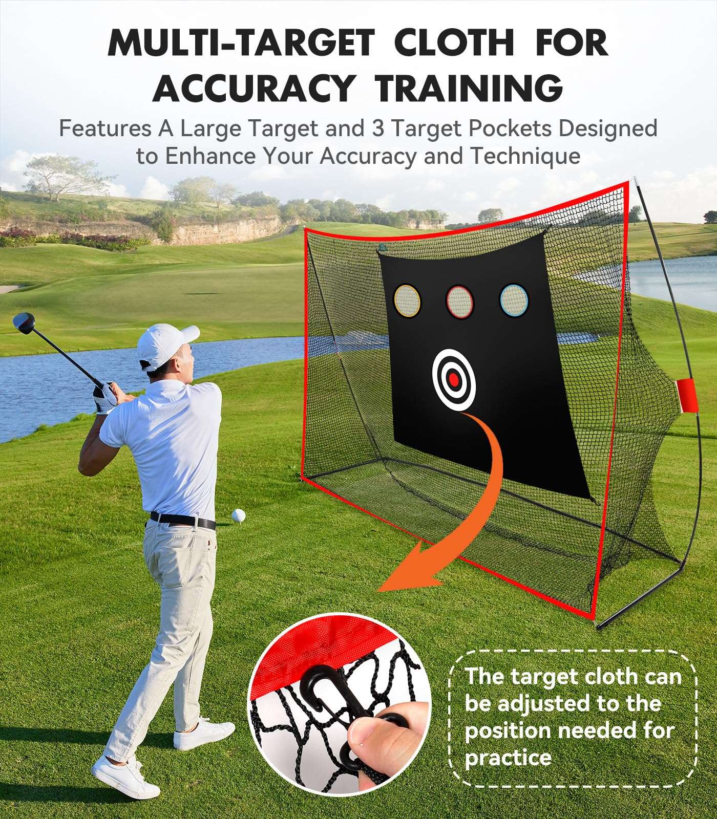 Golf Net: 10x7ft Heavy Duty Golf Practice Net for Indoor/Outdoor Training, Multi-Target Golf Hitting Net with Dual-Turf Golf Mat, Ideal Golf Training Aid for Golfers Backyard Driving Chipping Swing 6