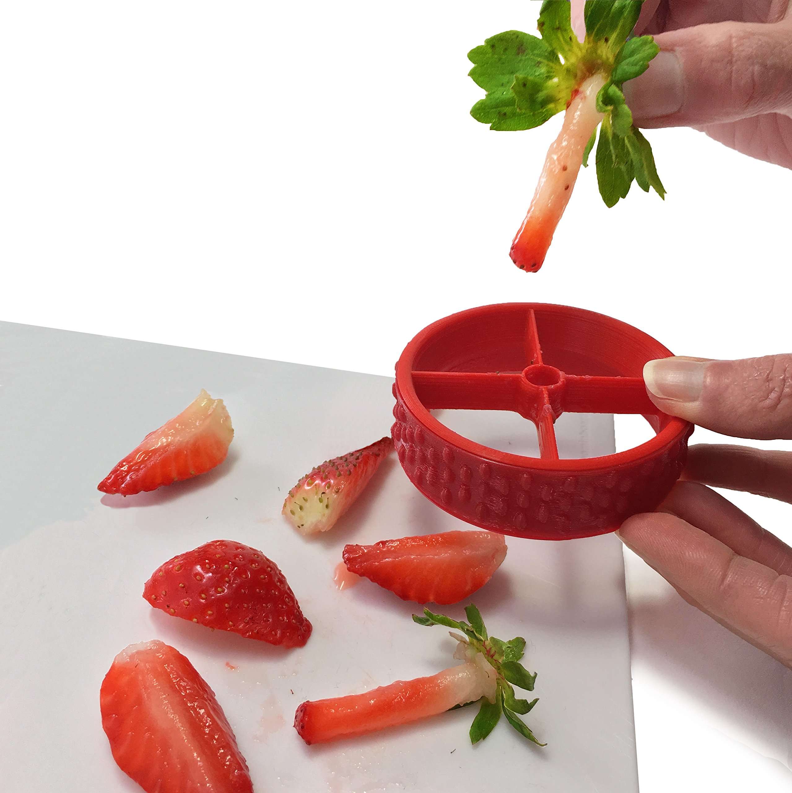 Fusionbrands PushBerry 2-in-1, One Step Kid-Friendly Strawberry Stem Removal, Hull, and Slice Tool, Red 6