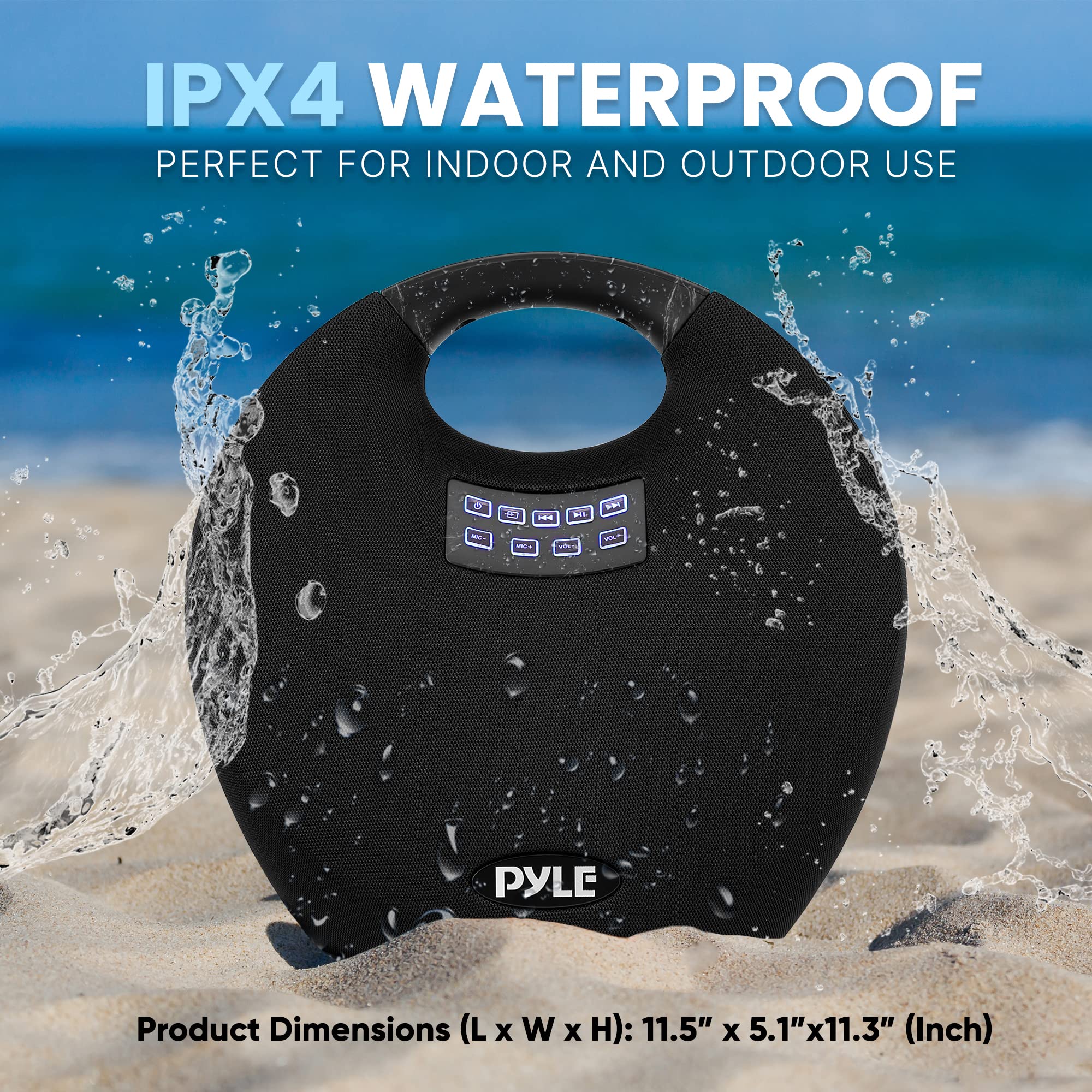 Pyle Mini IPX4 Waterproof Wireless Portable Bluetooth Speaker, with Built in Rechargeable Battery, Wireless Microphone, Clear Surround Sound, for Indoor and Outdoor Activities 3