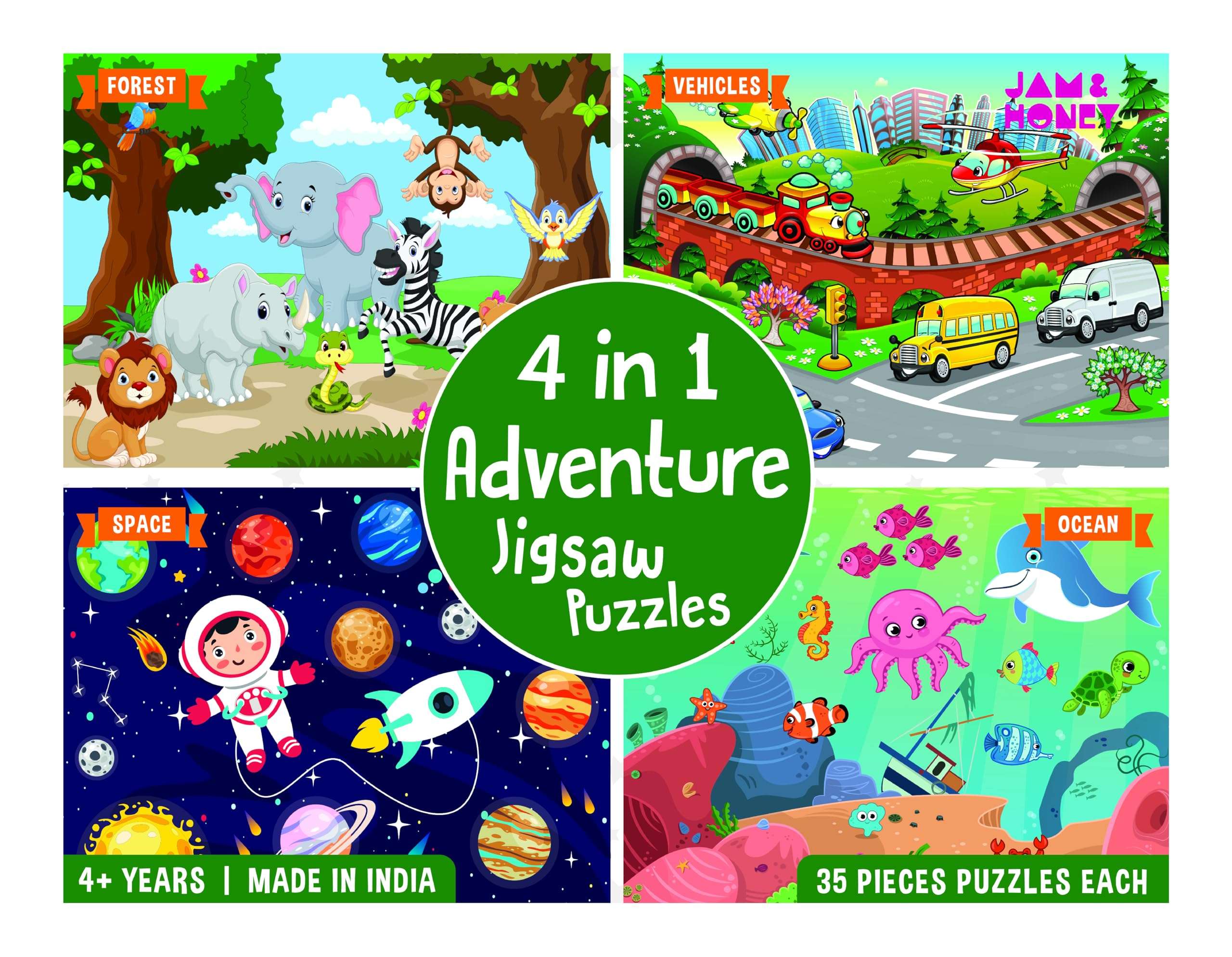 Amazon Brand - Jam & Honey 4 in 1 Adventure - Puzzles for Kids | 35-Piece Puzzles | Educational Toy for Cognitive Development | Vibrant Colors 5