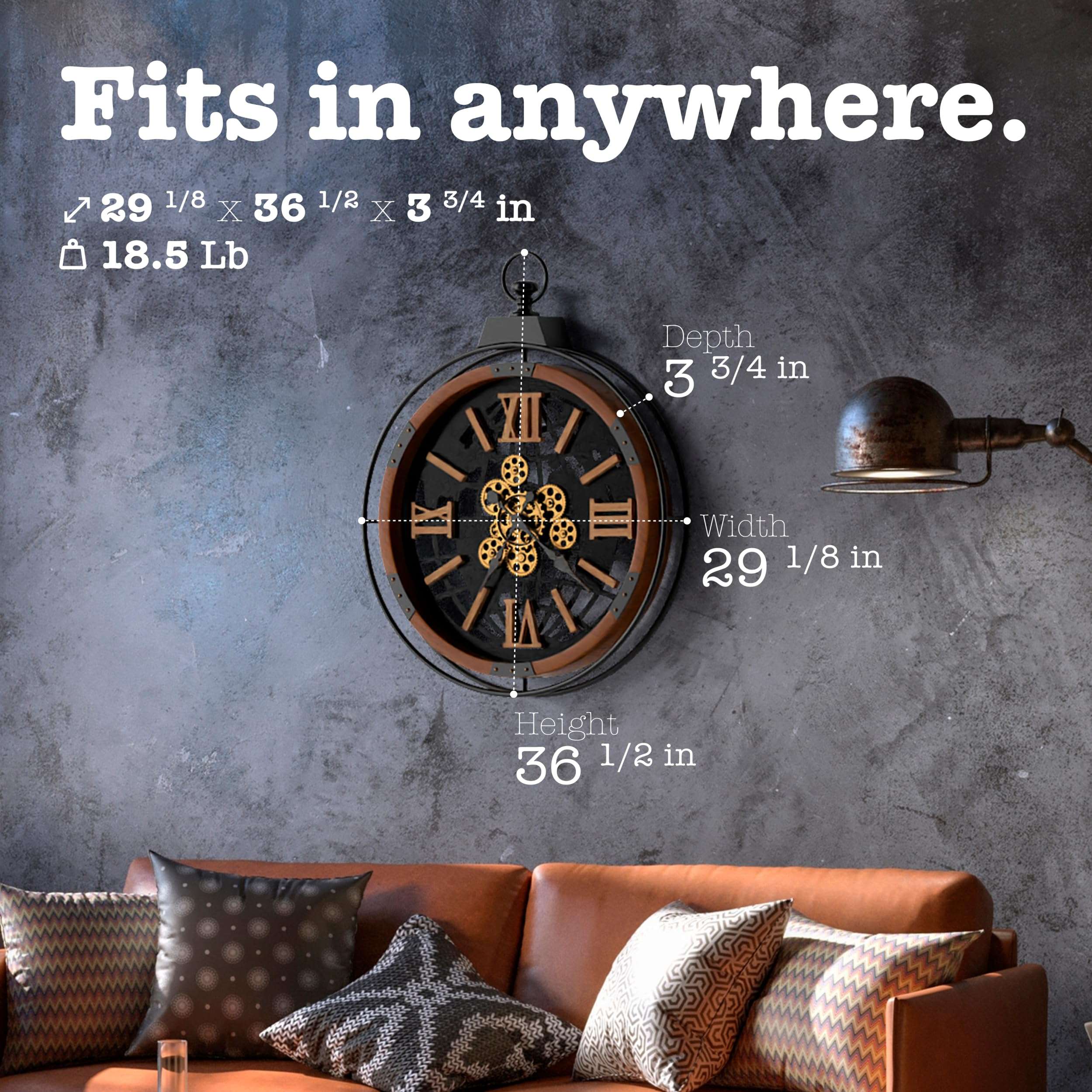 Driini Large Rustic Farmhouse Gear Clock with Moving Gears (Walnut). 24'' and 30'' Bundle 5